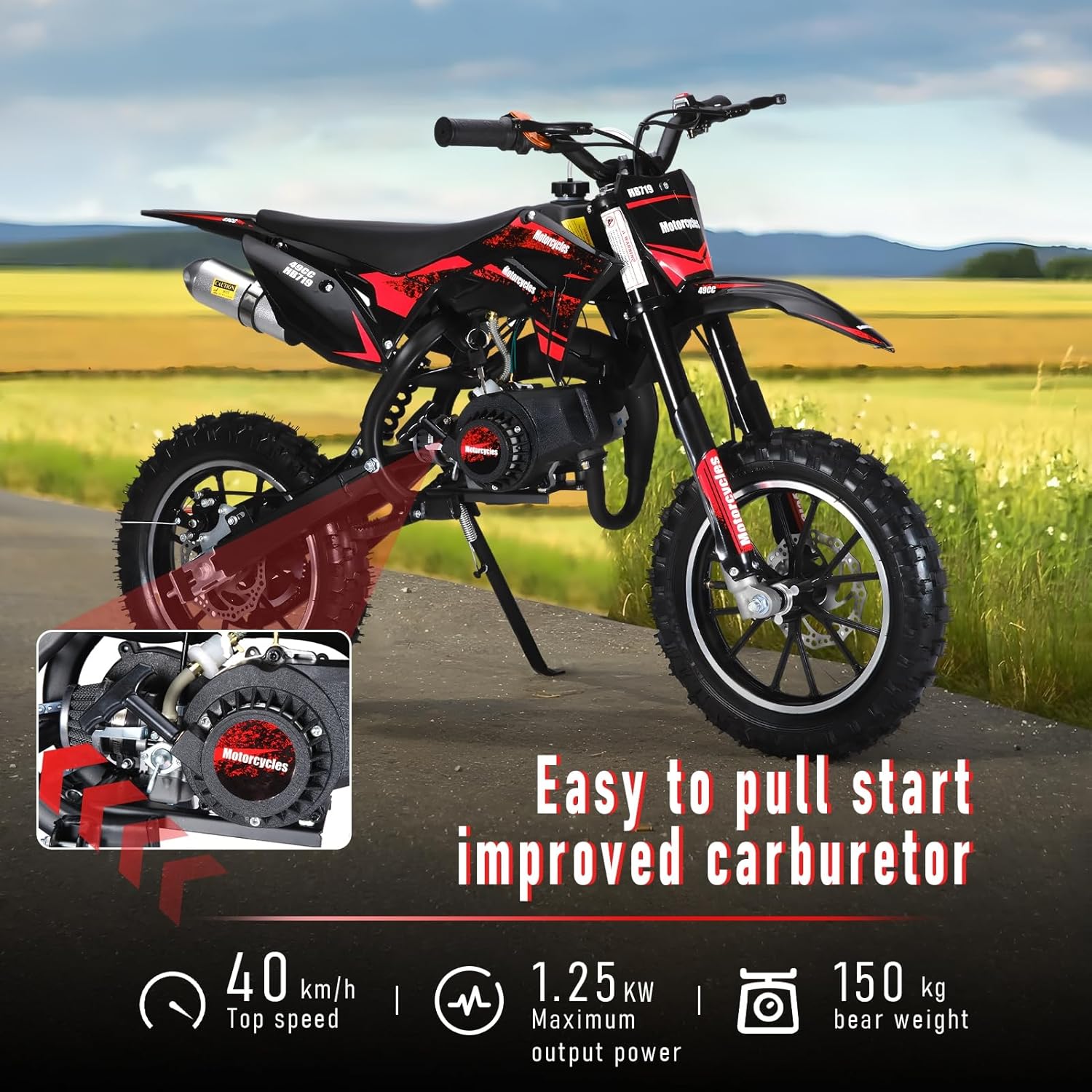 50cc 2-Stroke Pro-Level Kids Dirt Bike | 330LBS Heavy Duty Gas Motorcycle w/Hydraulic Disc Brakes & Suspension | 25MPH Off-Road Beast | CPC Motocross Bike with 3X Durable Alloy Frame