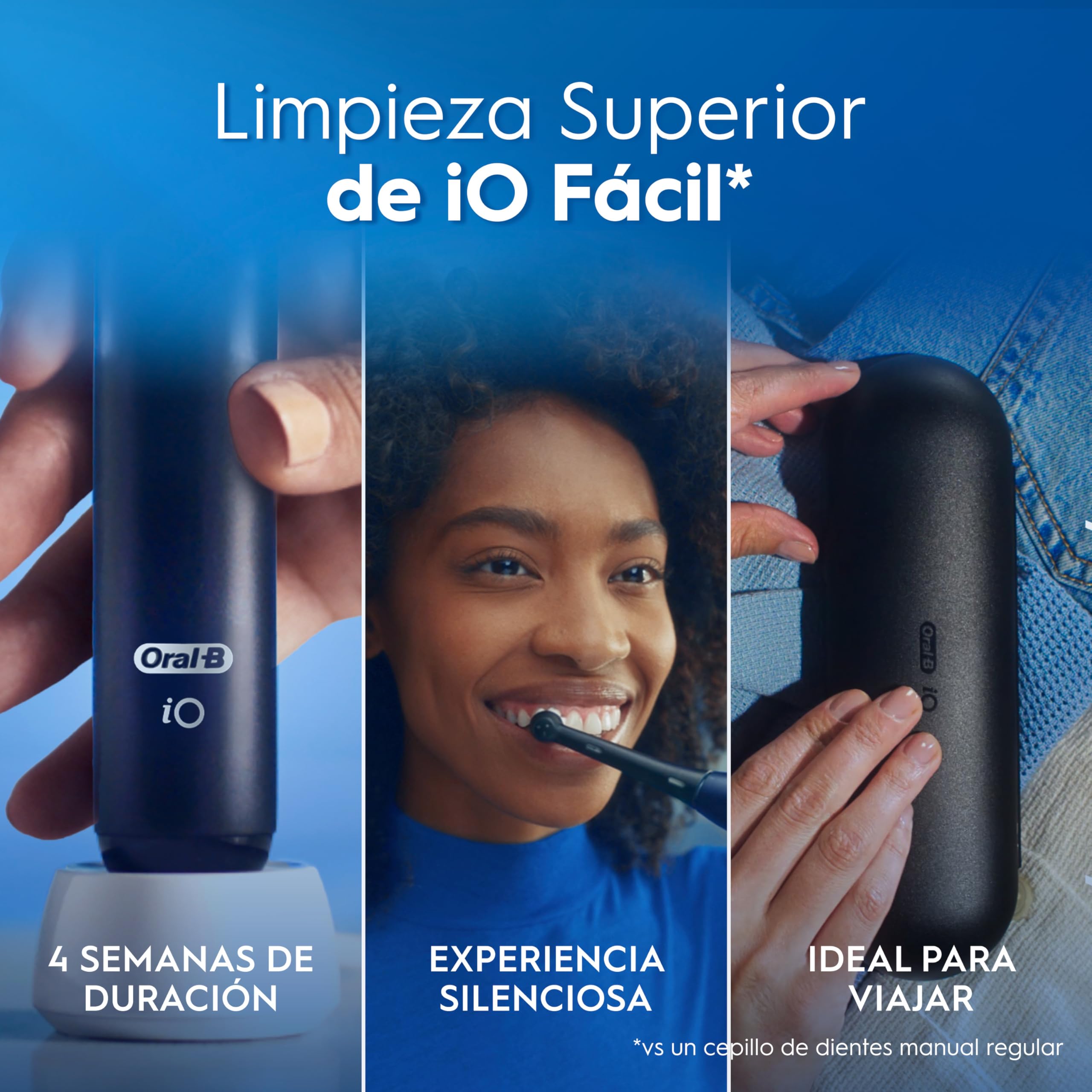 Oral-B iO 2 Cepillo de Dientes Eléctrico Azul Mar, 1 Cabezal, 1 Estuche De Viaje, 3 Modos De Cepillado, Sensor De Presión y Temporizador, Diseñado por Braun, Edición Limitada