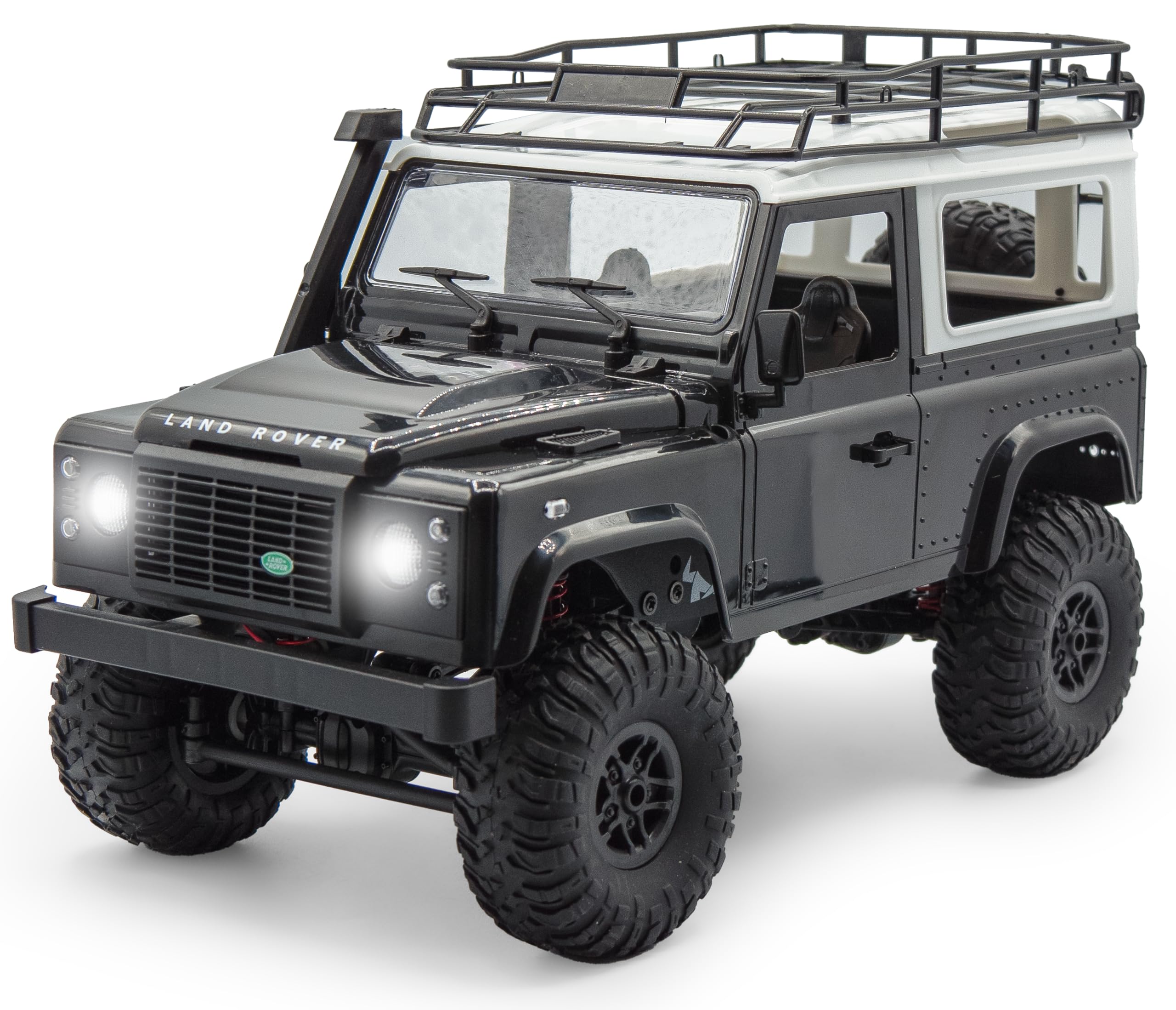 RC Land Rover Adventure 1/12 RTR 4WD | Geländewagen Modellauto | 2,4 GHz Fernsteuerung | LED Beleuchtung | Allradantrieb | Offroad Crawler | Proportionale Steuerung | Li-Ion Akku (Schwarz)
