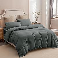 Vista 5 de Pure Era - Juego de funda de edredón de punto de jersey 100% algodón, supersuave, cómodo, juego de ropa de cama de 3 piezas con cierre de cremallera