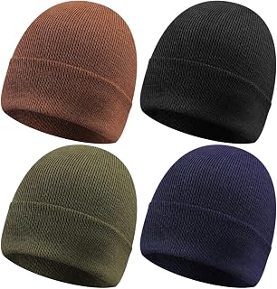 Jeyiour 4 Pcs Wool Military Watch Cap Tactical Beanie Soft Wool Hats Army Fleece Cap Warm Thick Navy Hat for Men Winter Army Surplus Gear