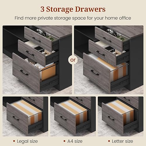 Miniatura 7 de Escritorio ejecutivo de 71 pulgadas, escritorio de oficina grande con cajones y estantes de almacenamiento, escritorio moderno en forma de L