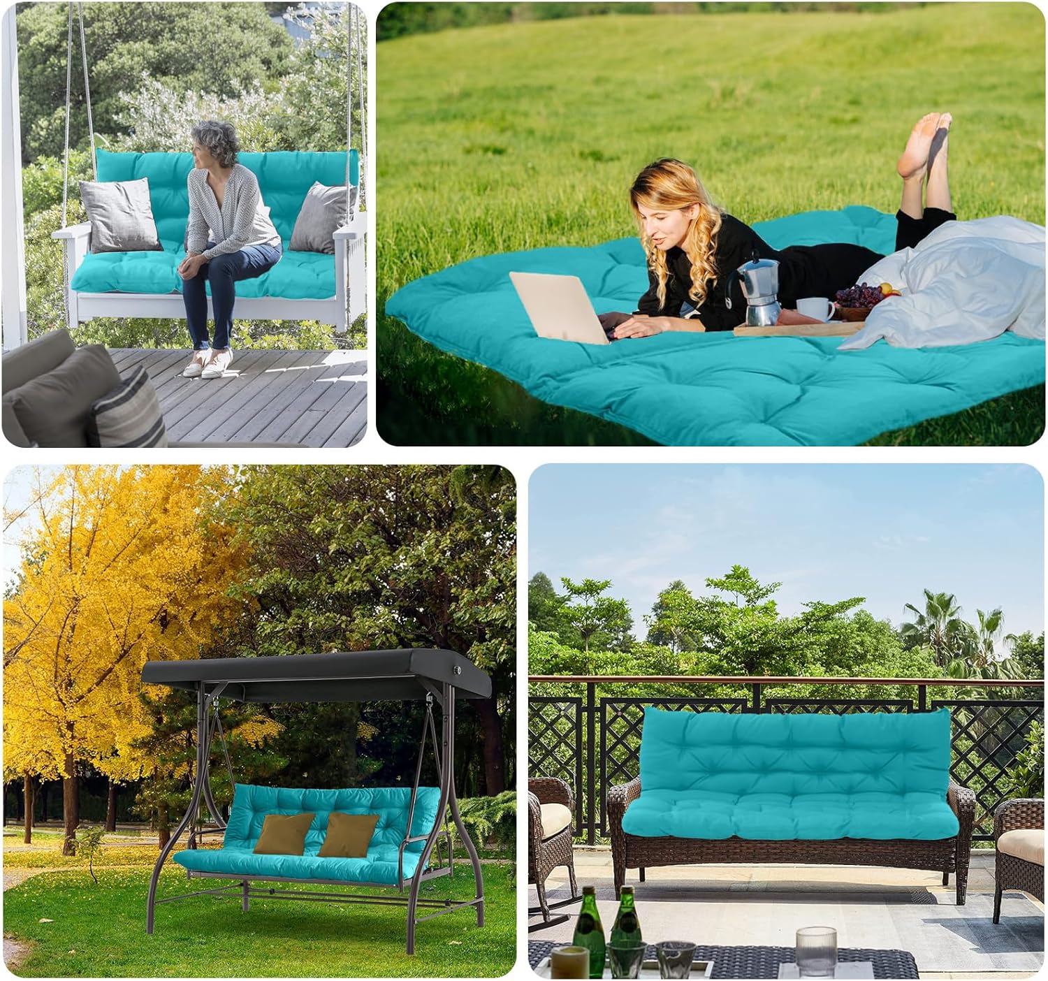 70in Swing Cushion Replacement, Thick Garden Bench Seat Cushion with Backrest, Sofa Seat Cushion Cover, Waterproof Mattress for Indoor Outdoor Bench for 2-3 Seater (Lake Blue, 40x70in)