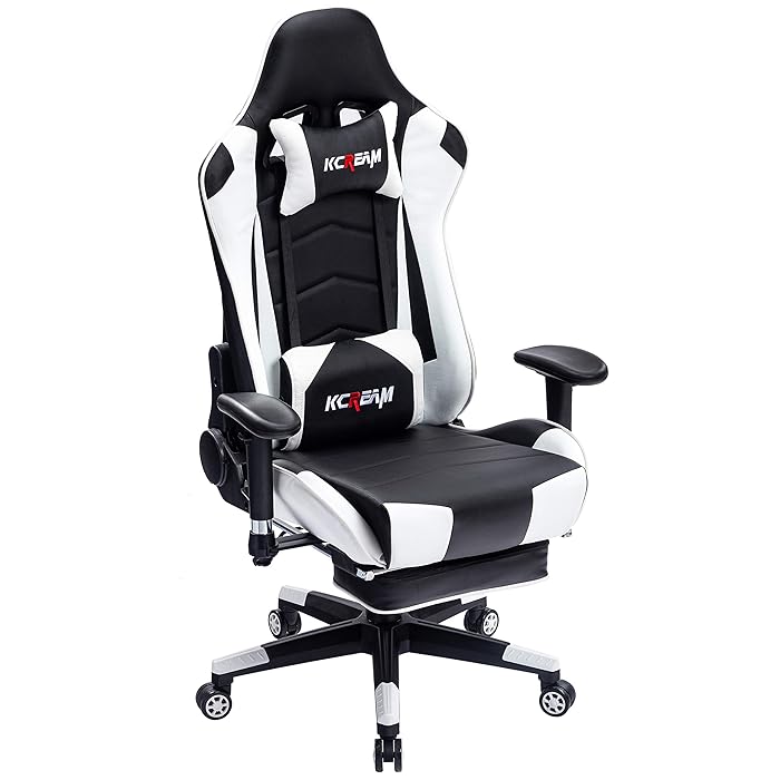 Buy KCREAM Gaming Chair with Footrest Adults Gamer Chair High Back PU