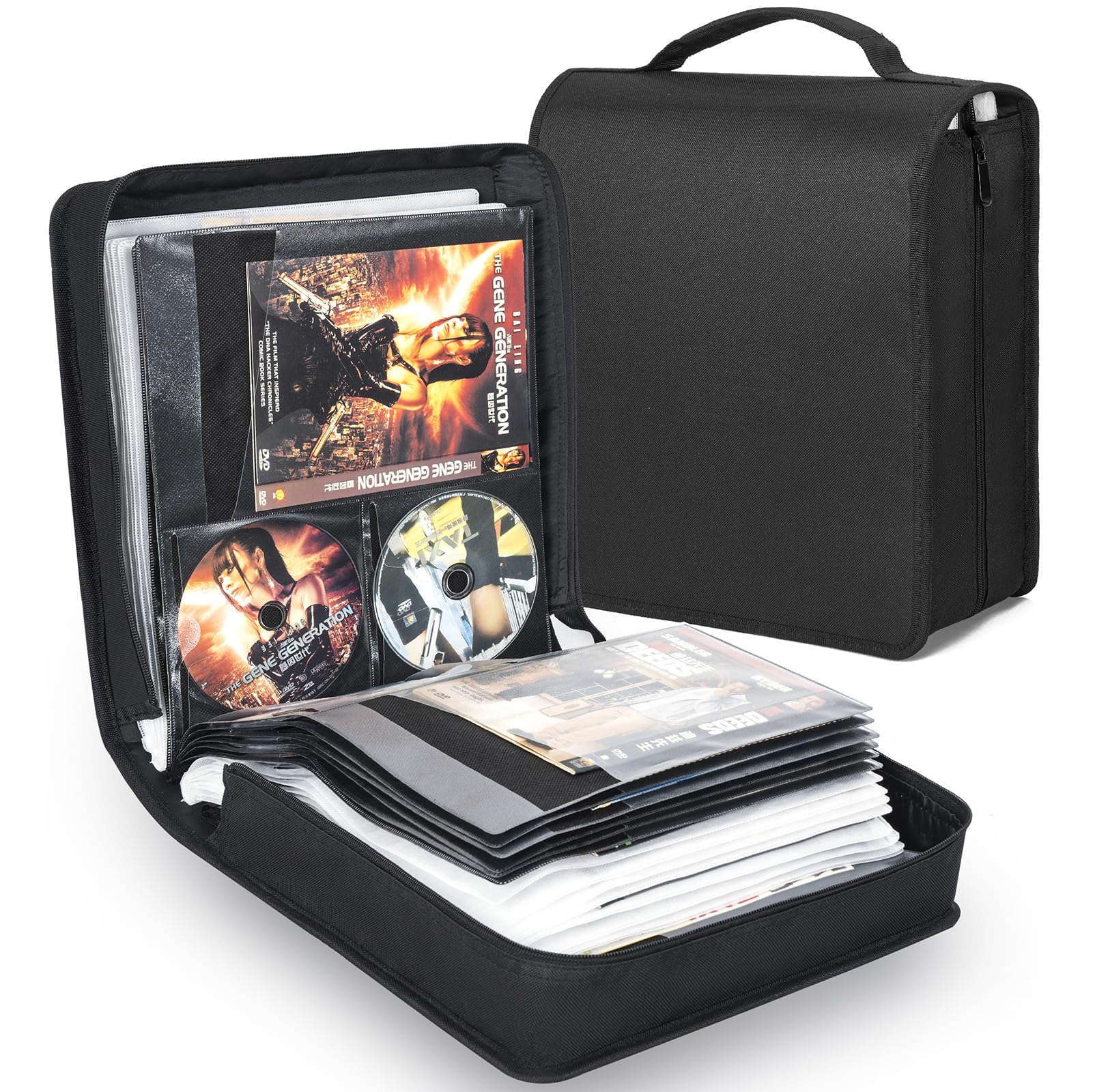 AKOZLIN DVD CD Aufbewahrungsbox, 200 Disk-Einheiten, 100 Booklet-Taschen | Extra breite Titelblätter, Tragbarer Binderhalter, Brieftasche, Schützende Film-Medien-Aufbewahrung