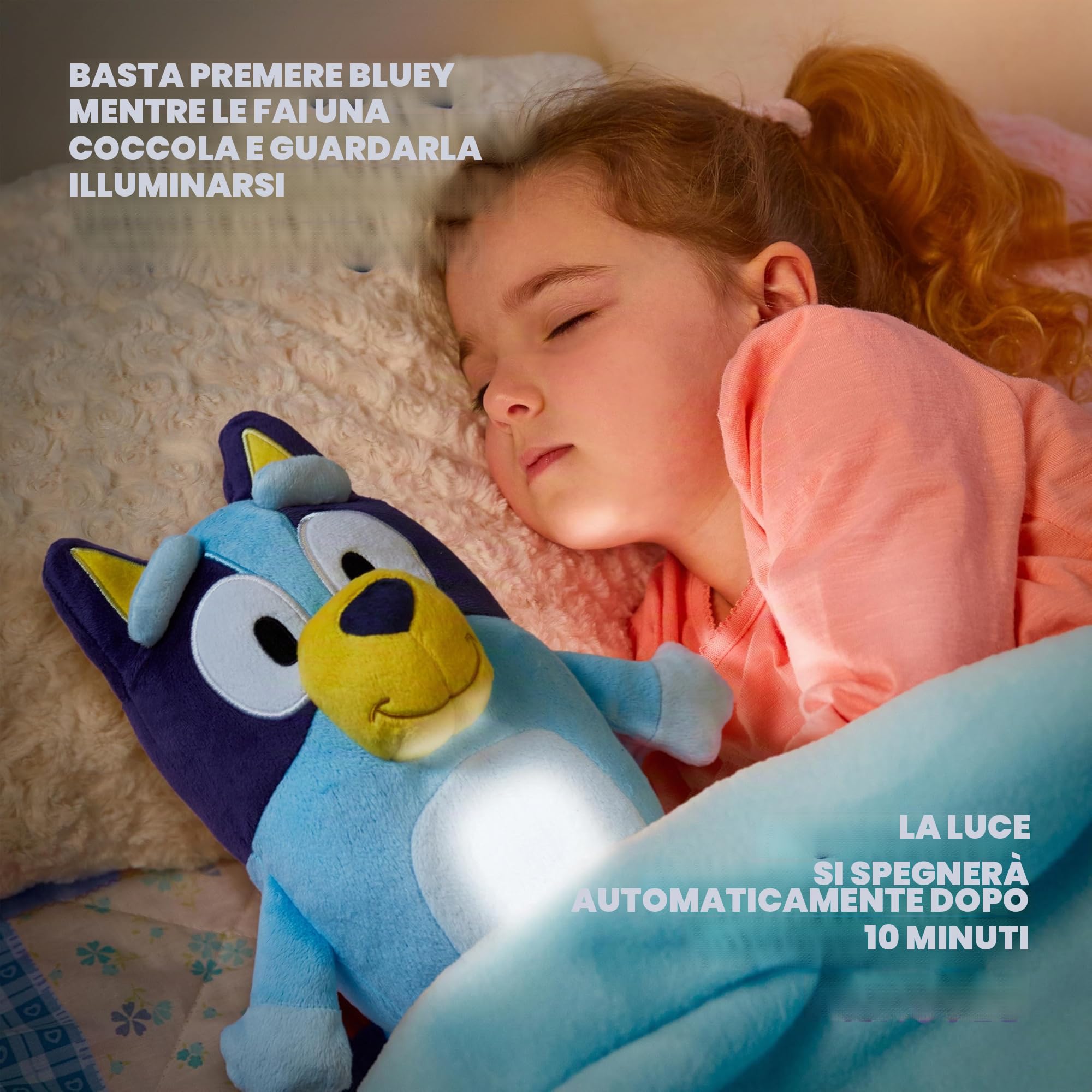 Bluey Goglow, amica per la nanna 2 in 1, peluche e luce notturna LED con spegnimento automatico dopo 10 minuti, multicolore, prodotto ufficiale Bluey, 14337.AF0.0000