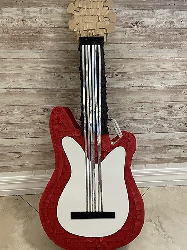 Electric Guitar Piñata -Party Supplies- 28" x 12" x 4" - Red Color - Holds 4lbs of candy - Perfect for Birthdays, music parties, Photo Prop - Fits