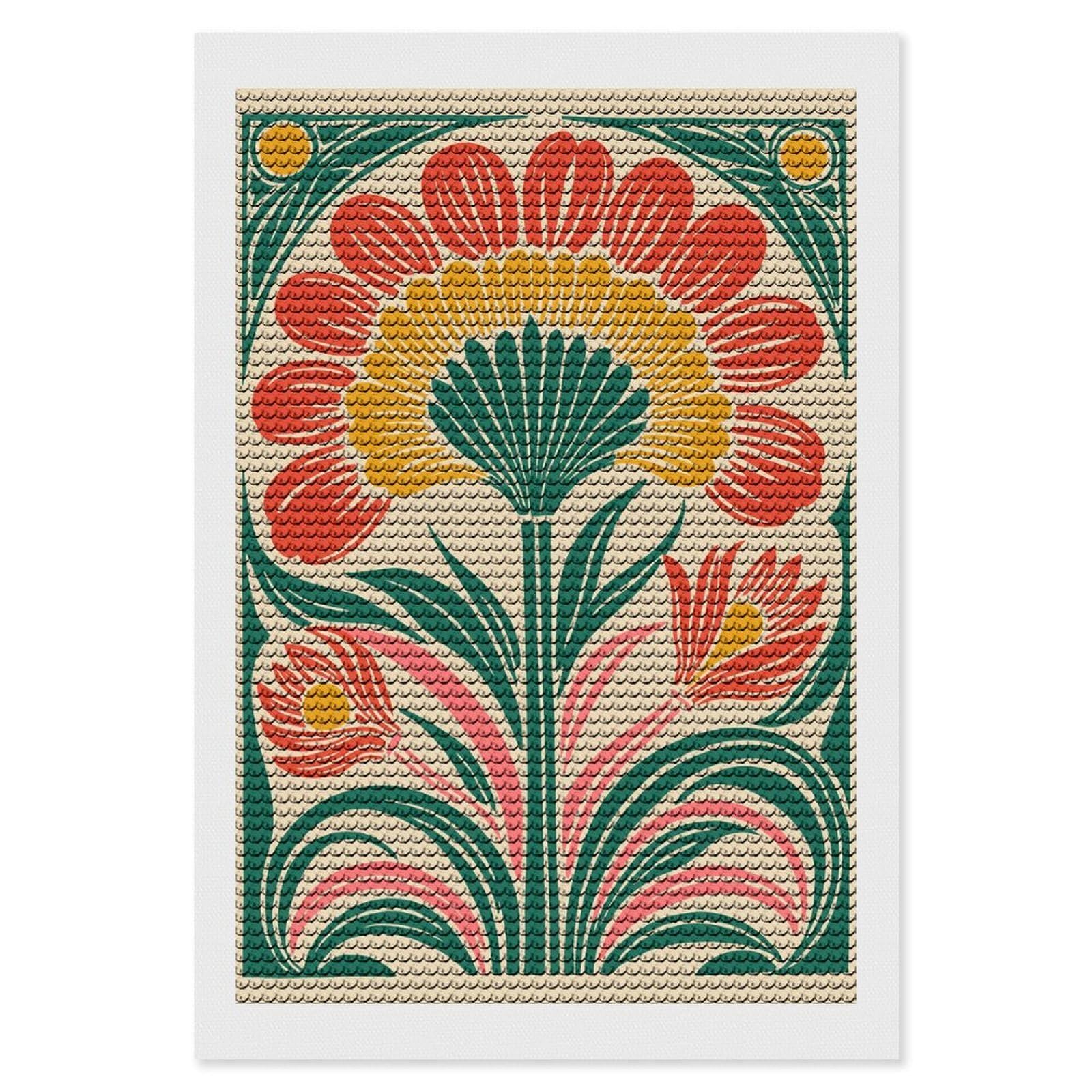 Junmoney Floral Art Deco Print 5D Diamond Painting Kit 8"x12", Relaxing DIY, Mindful Craft Project, Full Kit Included, Thoughtful Present