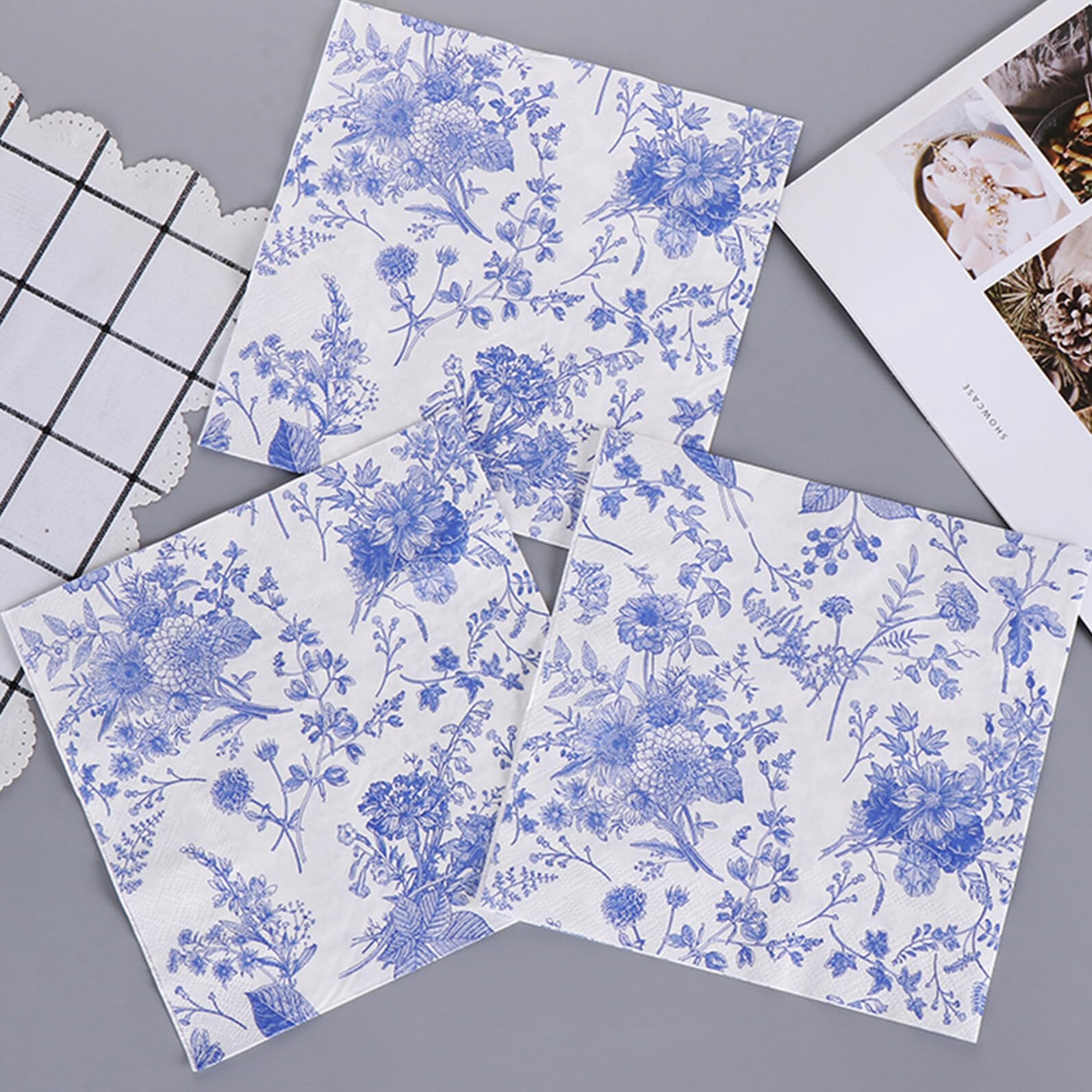 120 Unidades Servilletas Desechables Vintage de Papel Diseño Elegante Chinoiserie Azul, Resistentes al Desvanecimiento, Ideales para Reuniones Festivas y Uso de Invitados