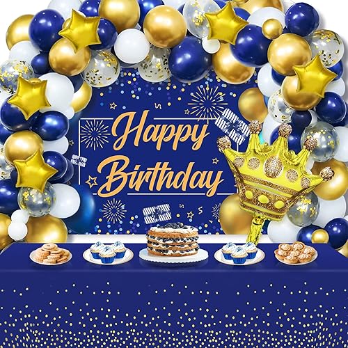 Juego de decoraciones de fiesta de cumpleaños azul marino y dorado pancarta de fondo azul marino y dorado 65 piezas de guirnalda de arco de globos disponible en Yaxa Colombia