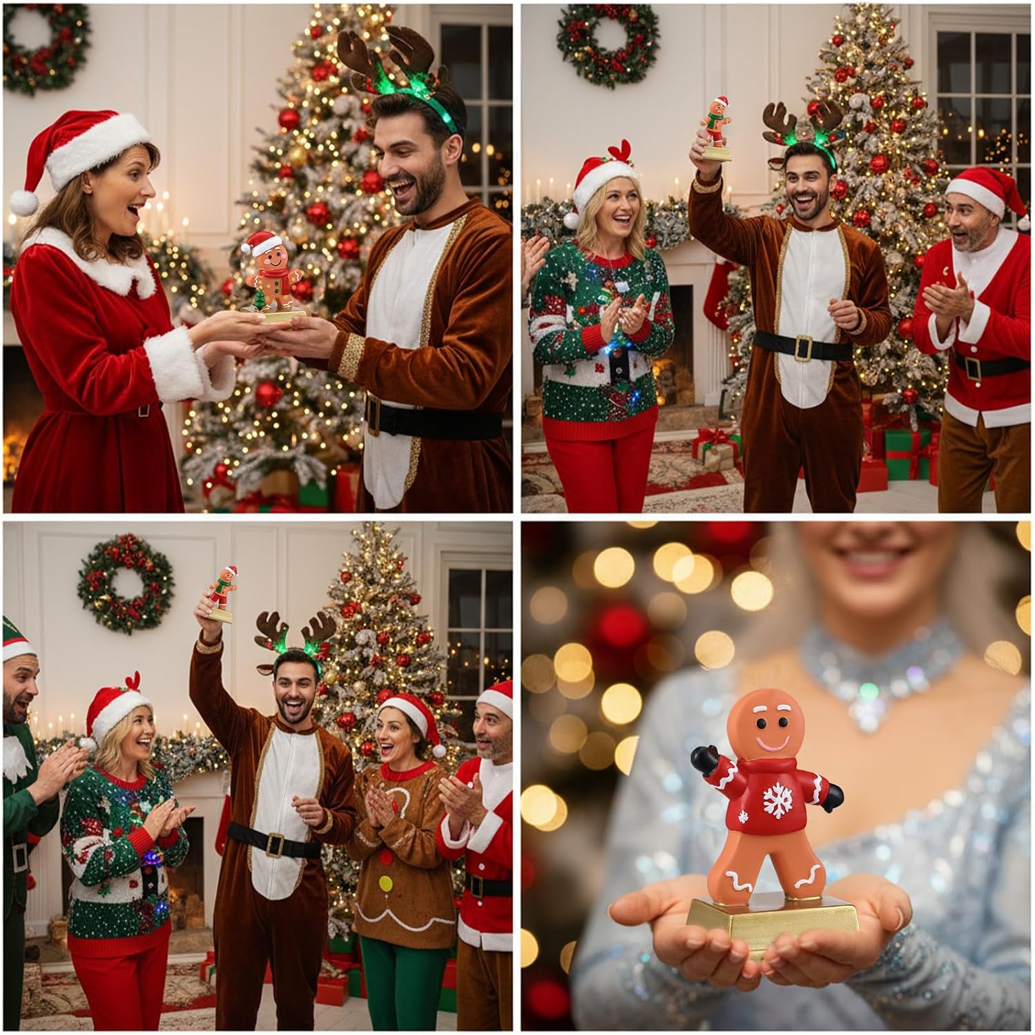 CroBlissful 3 Pcs Christmas Gingerbread Man Contest Trophy with Pen Resin Ginger House Decorating Trophies Funny Party Awards for Christmas Tree Xmas Decorations Gifts