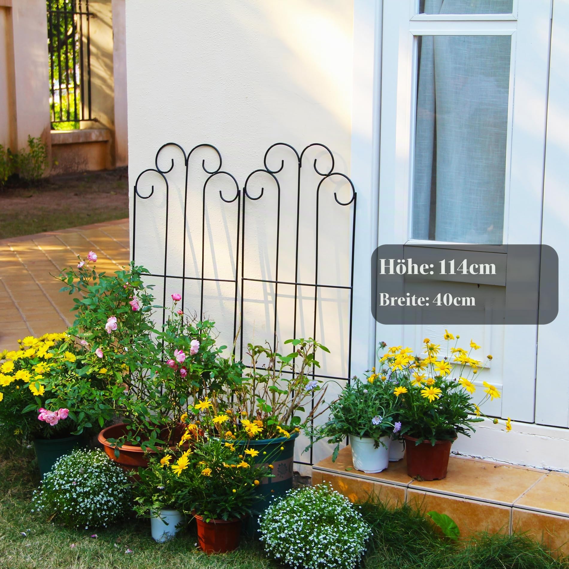 GARDEN 2er Set Schwarze Garten Rankgitter für Kletterpflanzen 114.3 cm H x 40,5 cm B, Eisen Pflanzenstützen für Kletterreben und Blumen, Metallgitter für Efeu, Gurken und Gemüse, Balkon