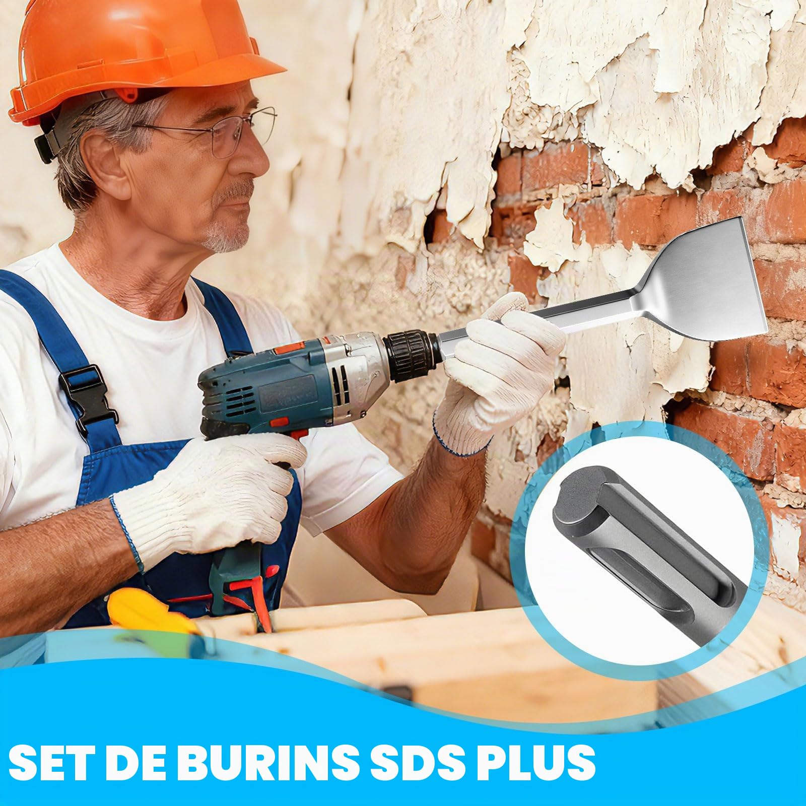 4 Pcs Burin SDS PLUS Carrelage 100mm + 75mm + 40mm + 20mm Burin Plat pour Carreleur SDS-Plus Ciseau à Carrelage pour Céramique béton pierre naturelle - pour Perforateur Burineur