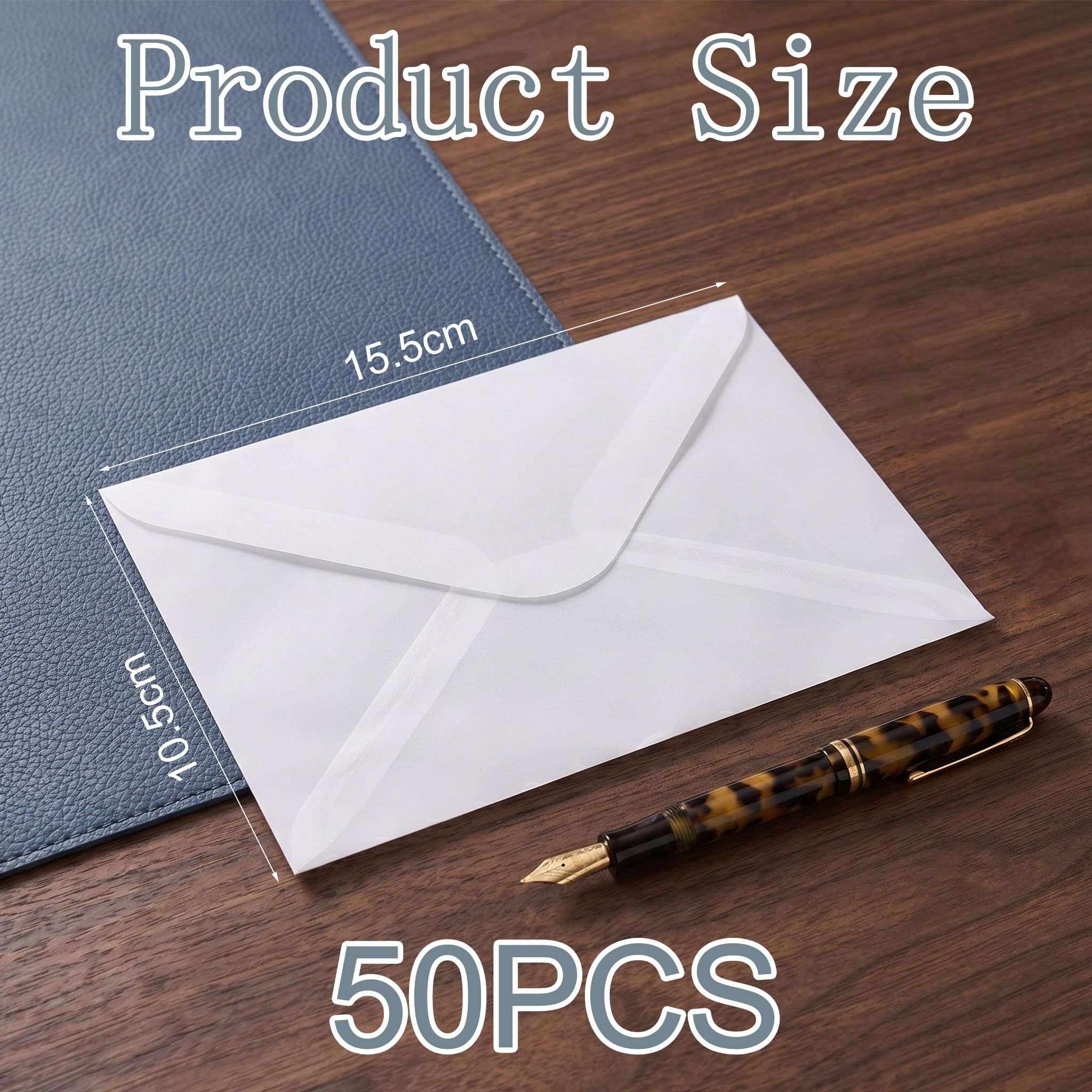 Koperty z przezroczystego papieru, 50 sztuk, 12,5 x 18,5 cm | koperty na zaproszenia ślubne, papier pergaminowy do zaproszeń, zaproszeń ślubnych, kopert urodzinowych, kopert