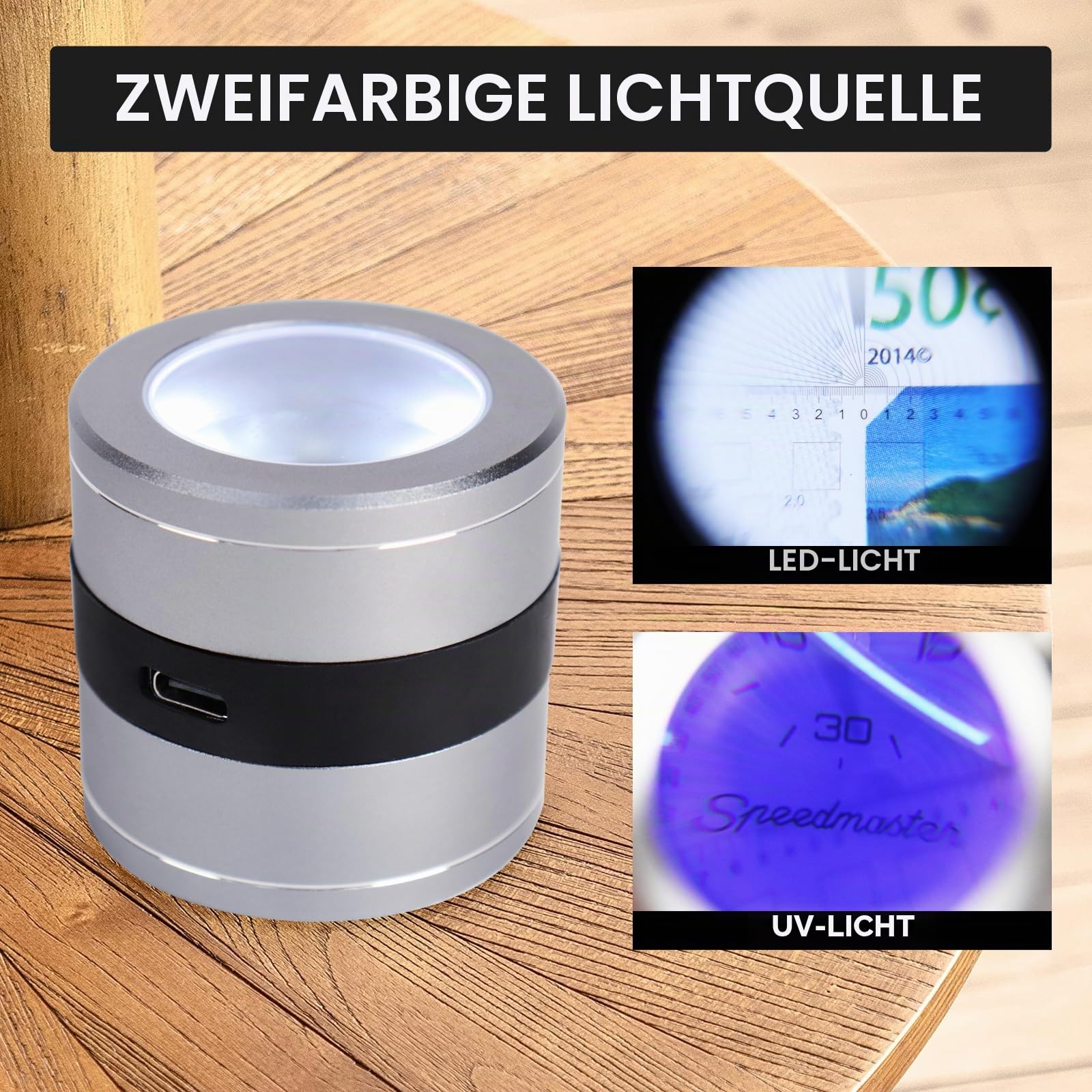 10x Juwelierlupe mit LED, UV-Licht, metrischer Skala, USB-LED-Anzeige. Ideal für Schmuck, Textil, Edelsteine, Briefmarken, Münzen