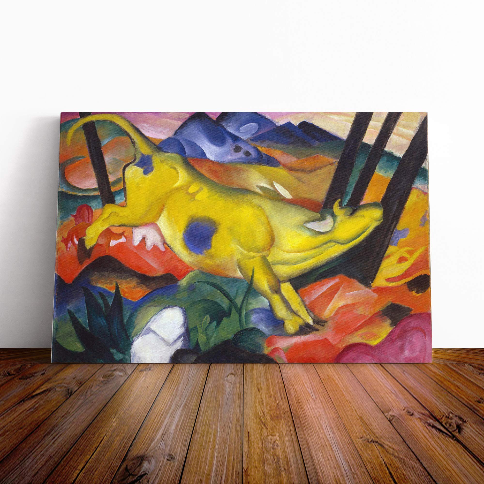 Franz Marc The Yellow Cow Vol.2 Canvas Print | Gallery Wrapped 30mm Frame Wall Art | 24x16 inches | Ready to Hang | Modern Animals Picture | Living Room Bedroom Lounge Office