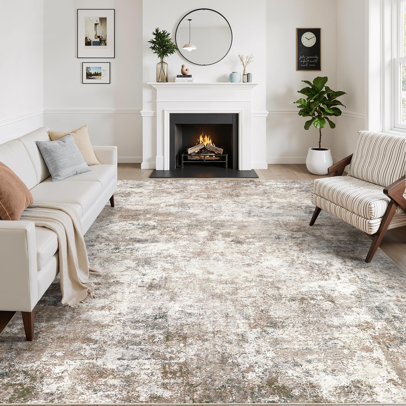 Photo 1 of WITSHOCK 8x11 Area Rugs for Living Room : Machine Washable - Non Slip Modern Abstract Rug for Bedroom Under Dining - Stain Resistant for Household - Pet Owners (Dark Brown)