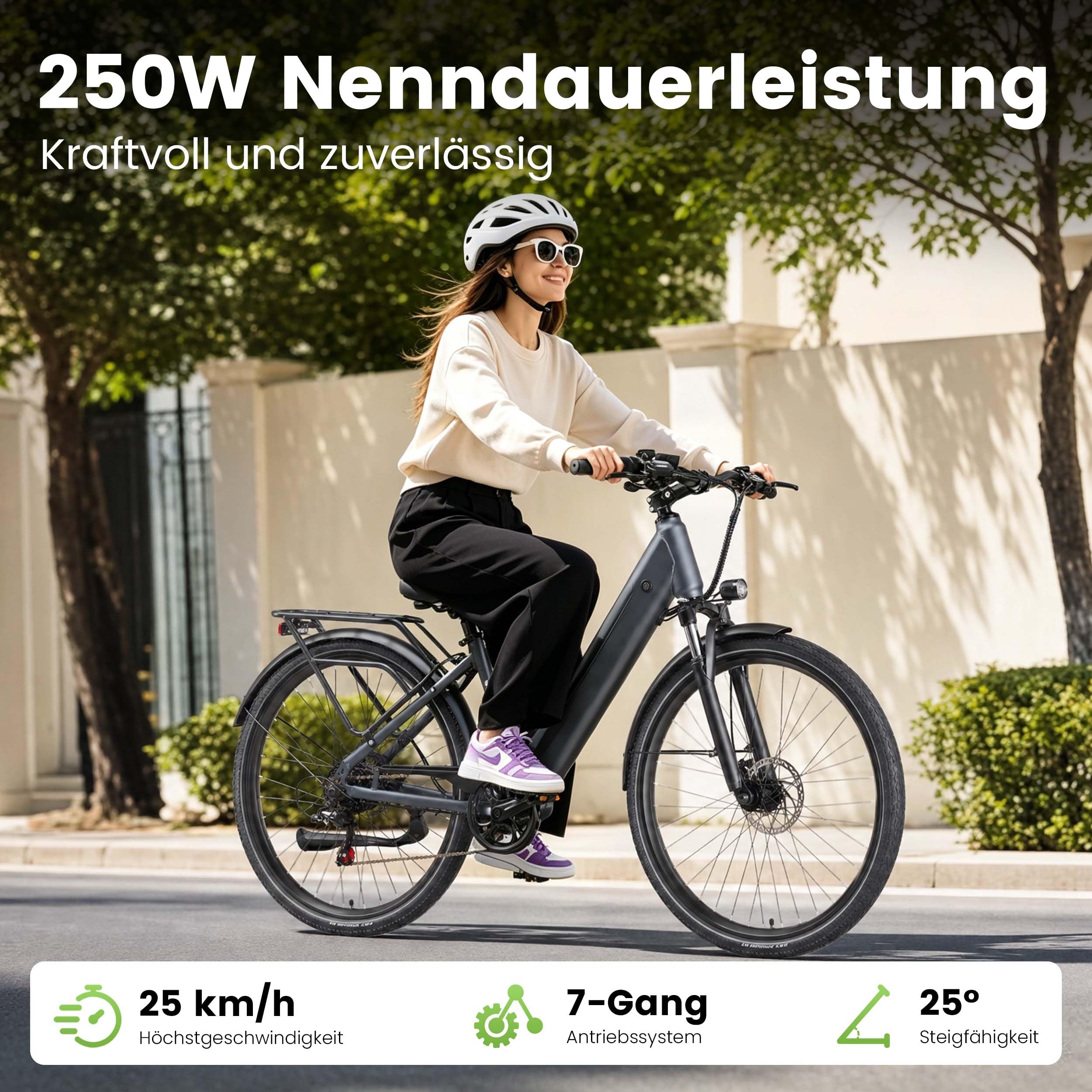 Elektrofahrrad für Erwachsene, 28 Zoll E-Bike mit 48V 250W Reichweite 140 km, Trekking Bike 25 km/h
