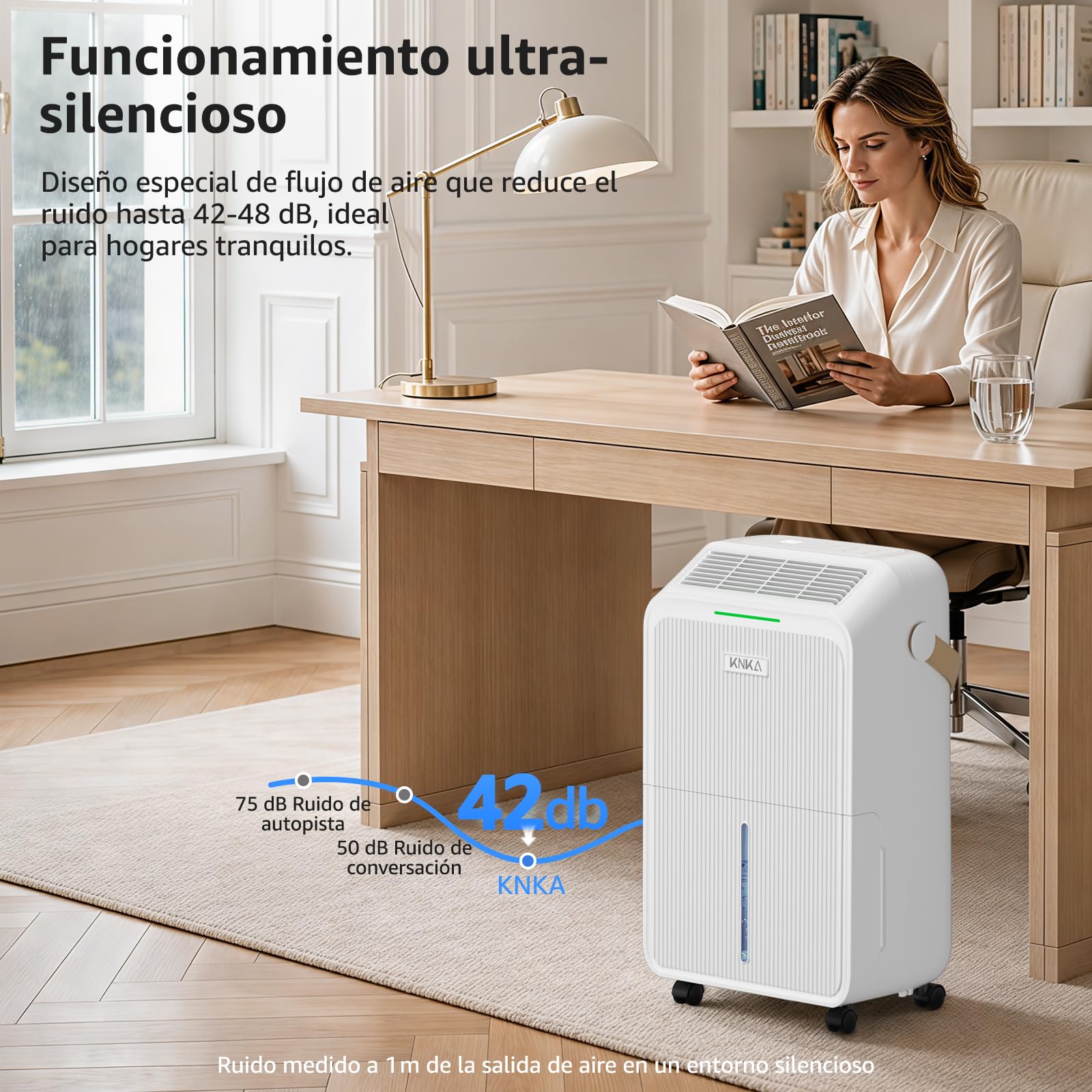 KNKA Deshumidificador 16L/d Deshumificador de Humedad Doméstico Silencioso | Dehumidifier for Home Depósito 3,3 L integrado, modo noche, pantalla LED humedad en tiempo real, flujo de aire 80 m³ 35 m²