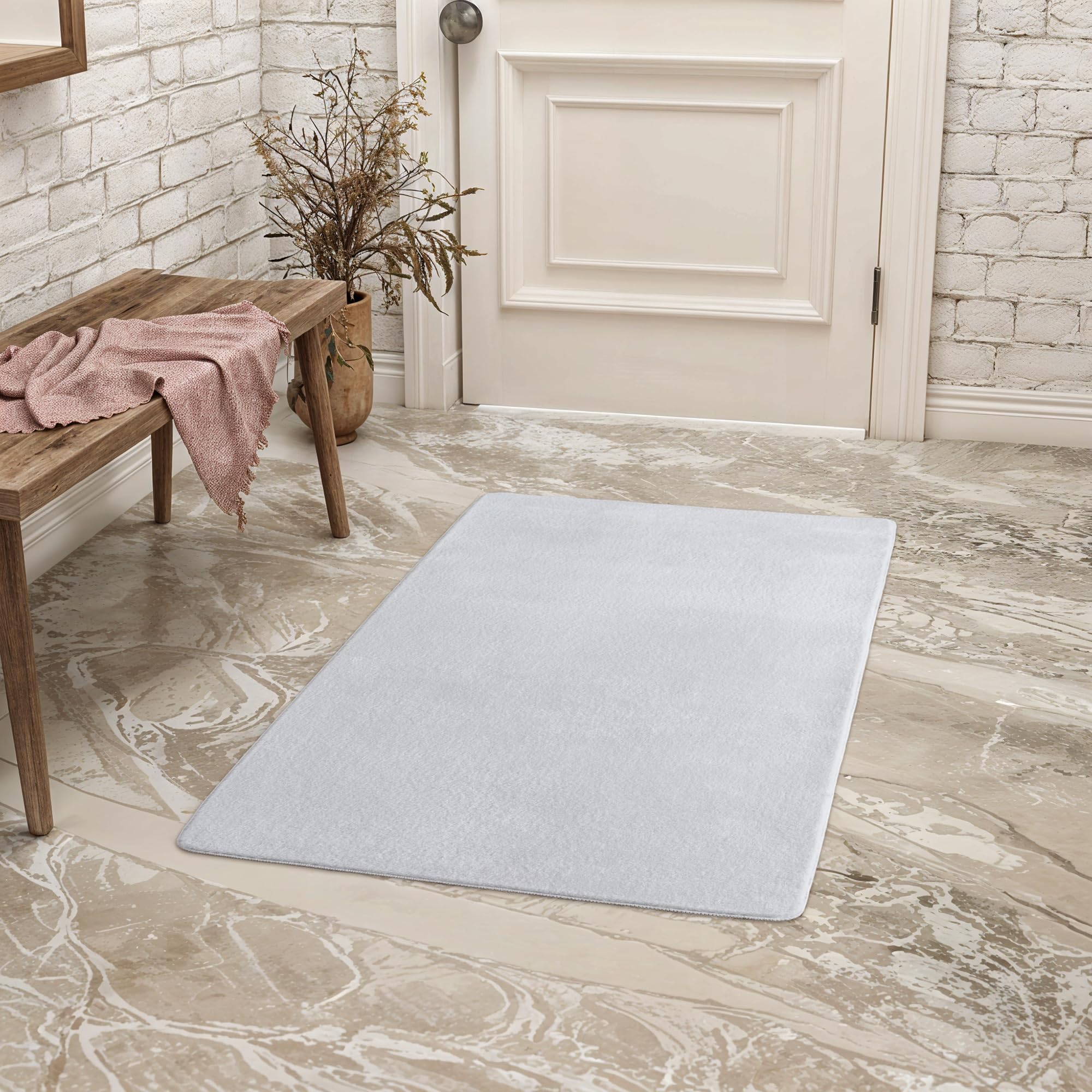Teppium Tappeto Runner Bianco 60x100 cm Tappeto a Pelo Corto Lavabile, Antiscivolo e Morbido, Design Monocromatico Moderno per Camera da Letto, Cucina e Corridoio