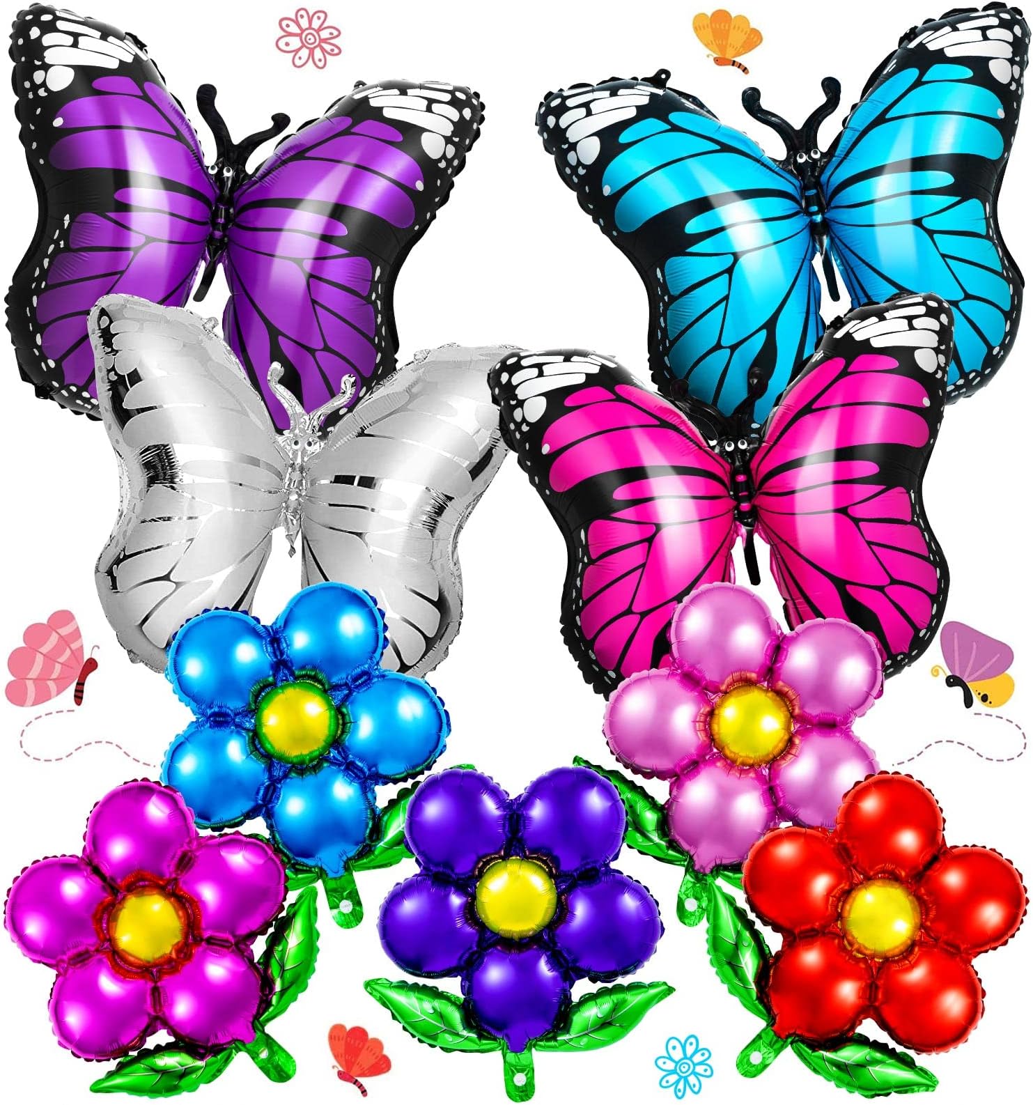 ALDMIO Butterfly Flower Balloons, 9 Pcs Huge Colorful Butterfly Balloons and Flower Shaped Foil Balloon Mylar Floral Balloons for Butterfly Theme Party Baby Shower Wedding Birthday Decor