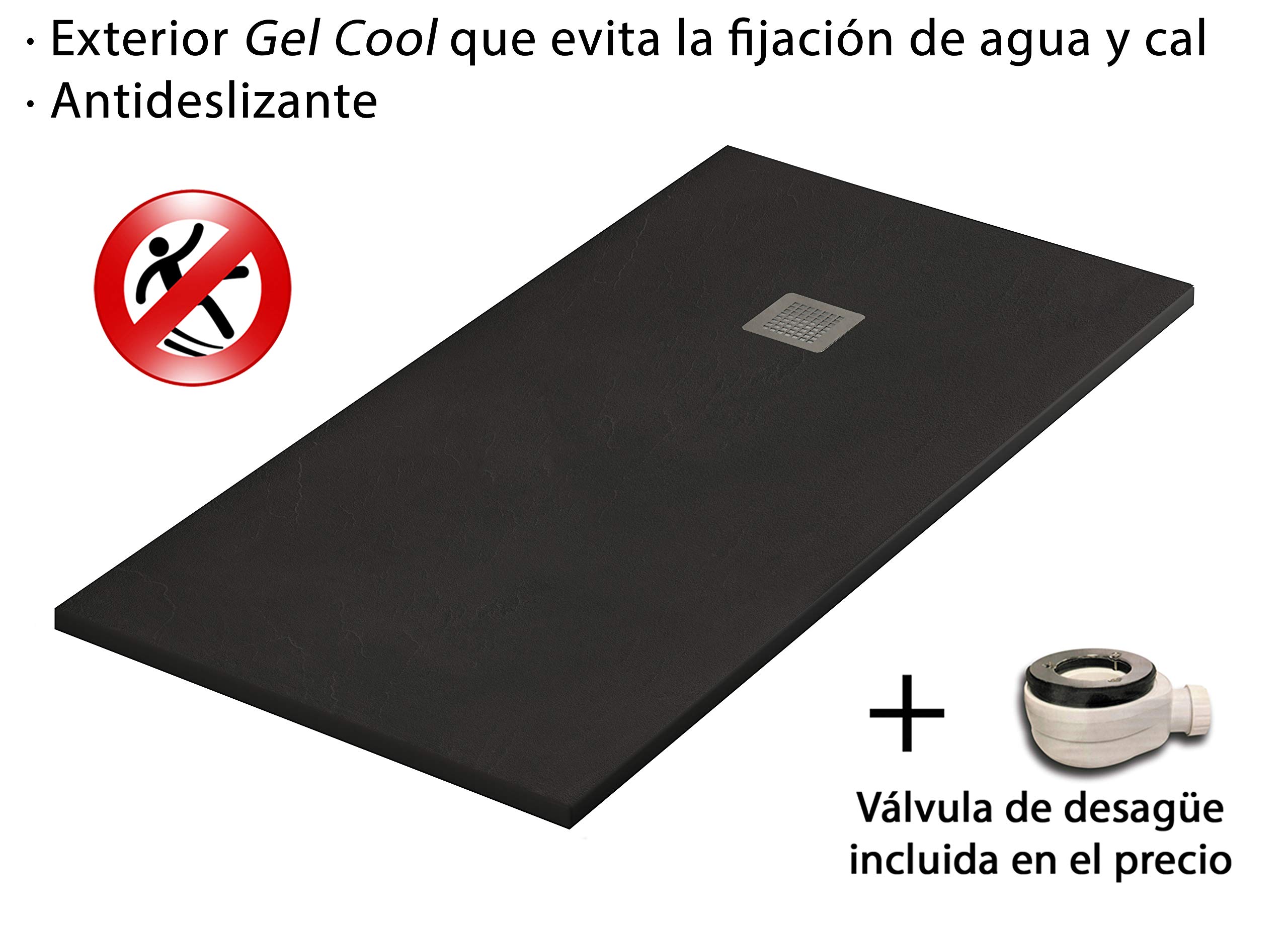 Plato Ducha Resina Efecto Pizarra Extraplano, Resistente al Rayado y Alta Durabilidad, Fácil Instalación y Limpieza y Muy Agradable al Tacto 70x100 Negro