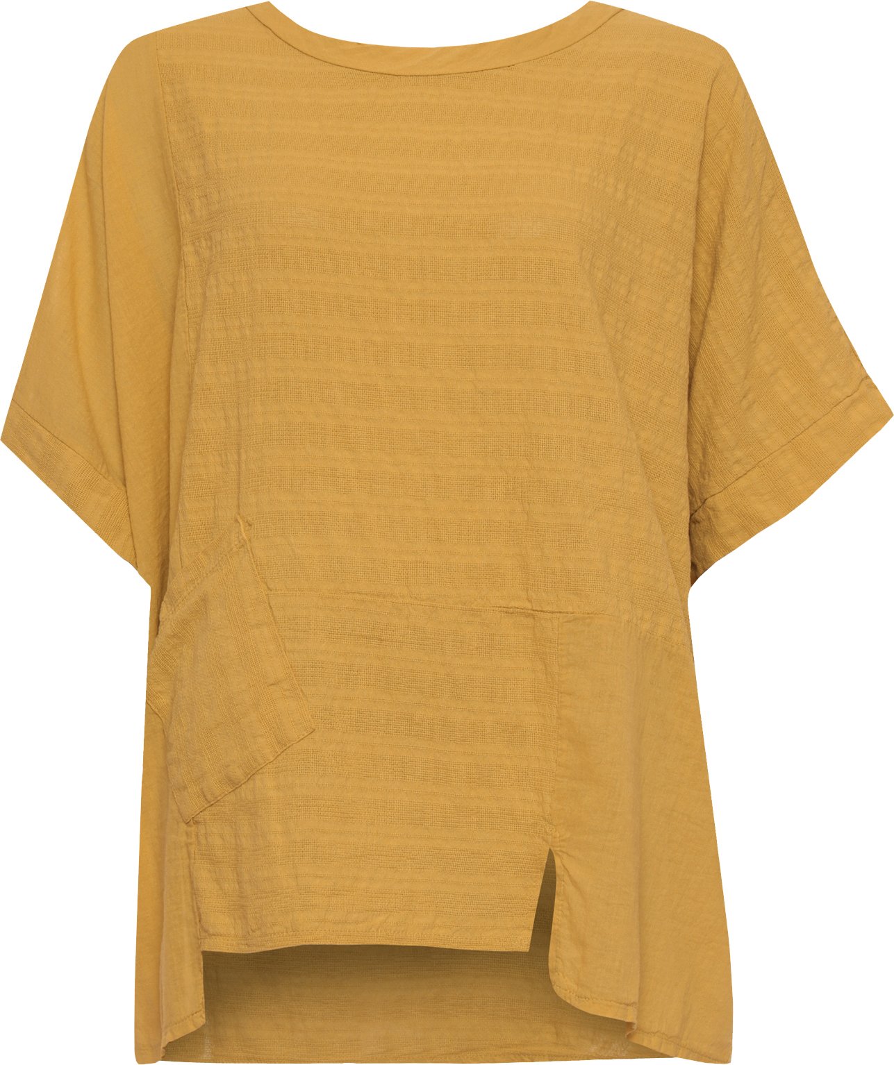 WearAll Women's Plus Linen Hanky Hem Top Ladies Baggy Oversized Short Batwing Sleeve - Gold - 20-22
