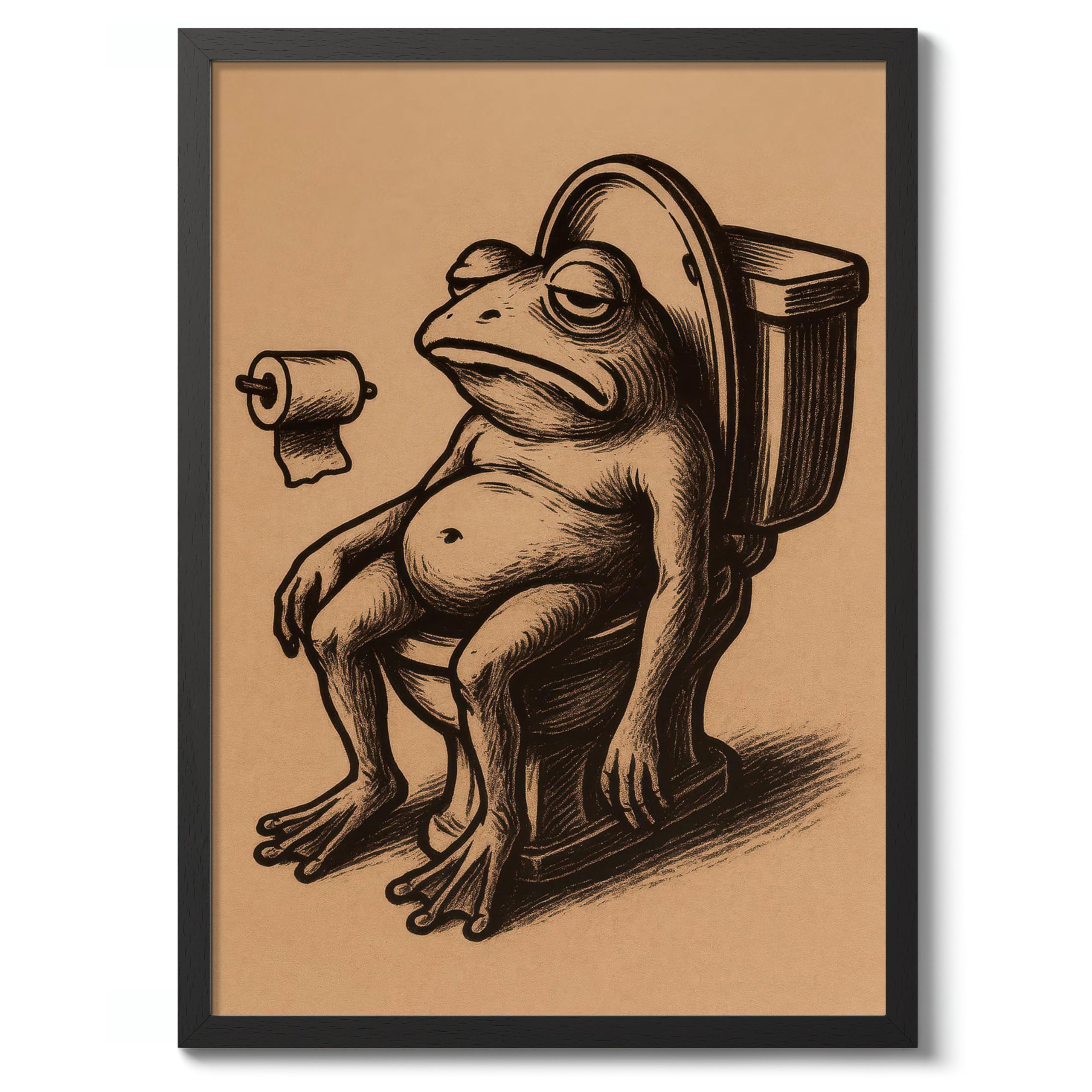 Frog Toilet Bathroom Quote Poster, Funny Typography Wall Art, Phrases Print, Guest Bathroom Art, Toilet Room Retro, A1 (Black Frame) - 86.9x62.4cm