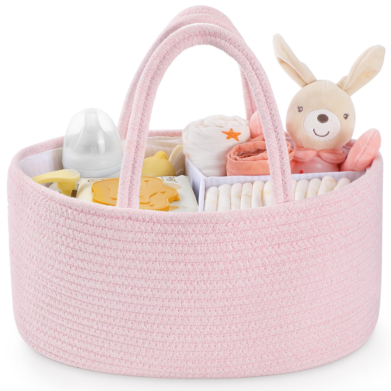 Maliton, organizer per fasciatoio, cestino organizer per bambini, cestino portaoggetti per fasciatoio, cestino per pannolini con scomparti e maniglie, regali per neonati, rosa chiaro