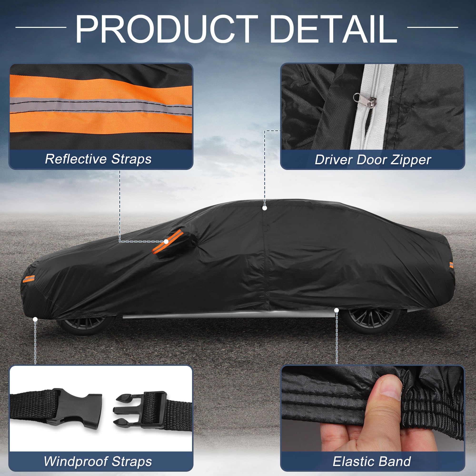 SEAZEN 6 Layers Car Cover Waterproof All Weather, Outdoor Car Covers - View #8