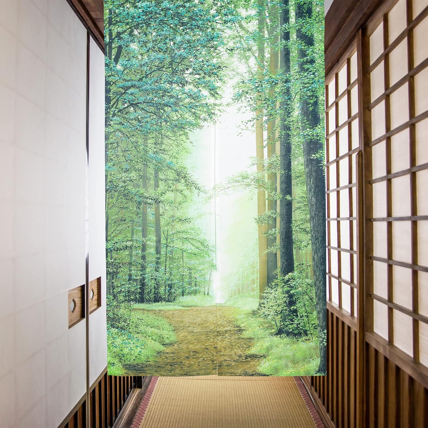 Japanese Noren Long Doorway Curtain Green Forest Door Curtain Tapestry for St. Patrick's Day Home Kitchen Decoration 33 x 59 inch