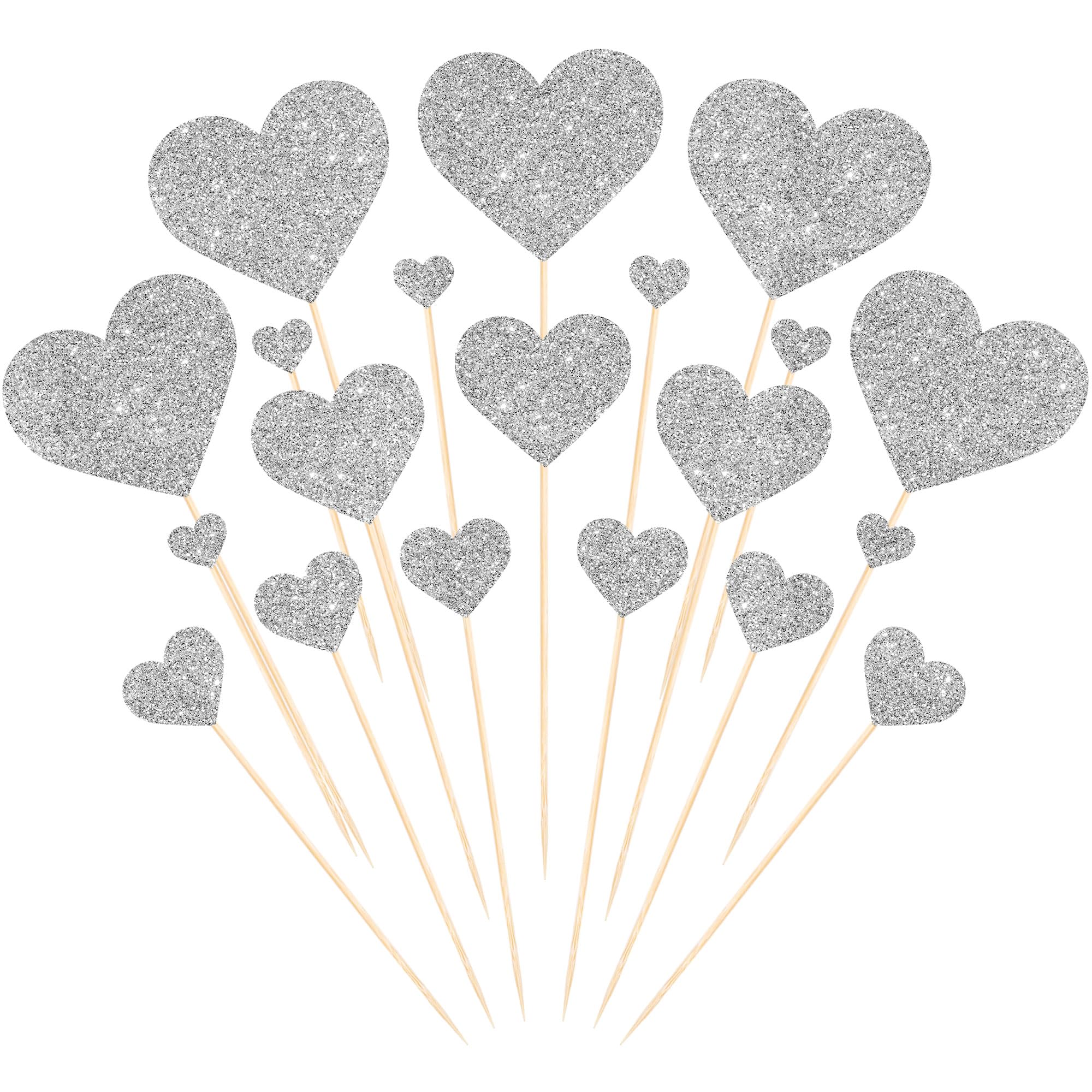 SYKYCTCY 72 Pack Heart Cupcake Toppers Glitter Sweet Love Heart Wedding Engagement Cupcake Picks for Valentine's Day Theme Bridal Baby Shower Birthday Party Cake Decorations Supplies Silver