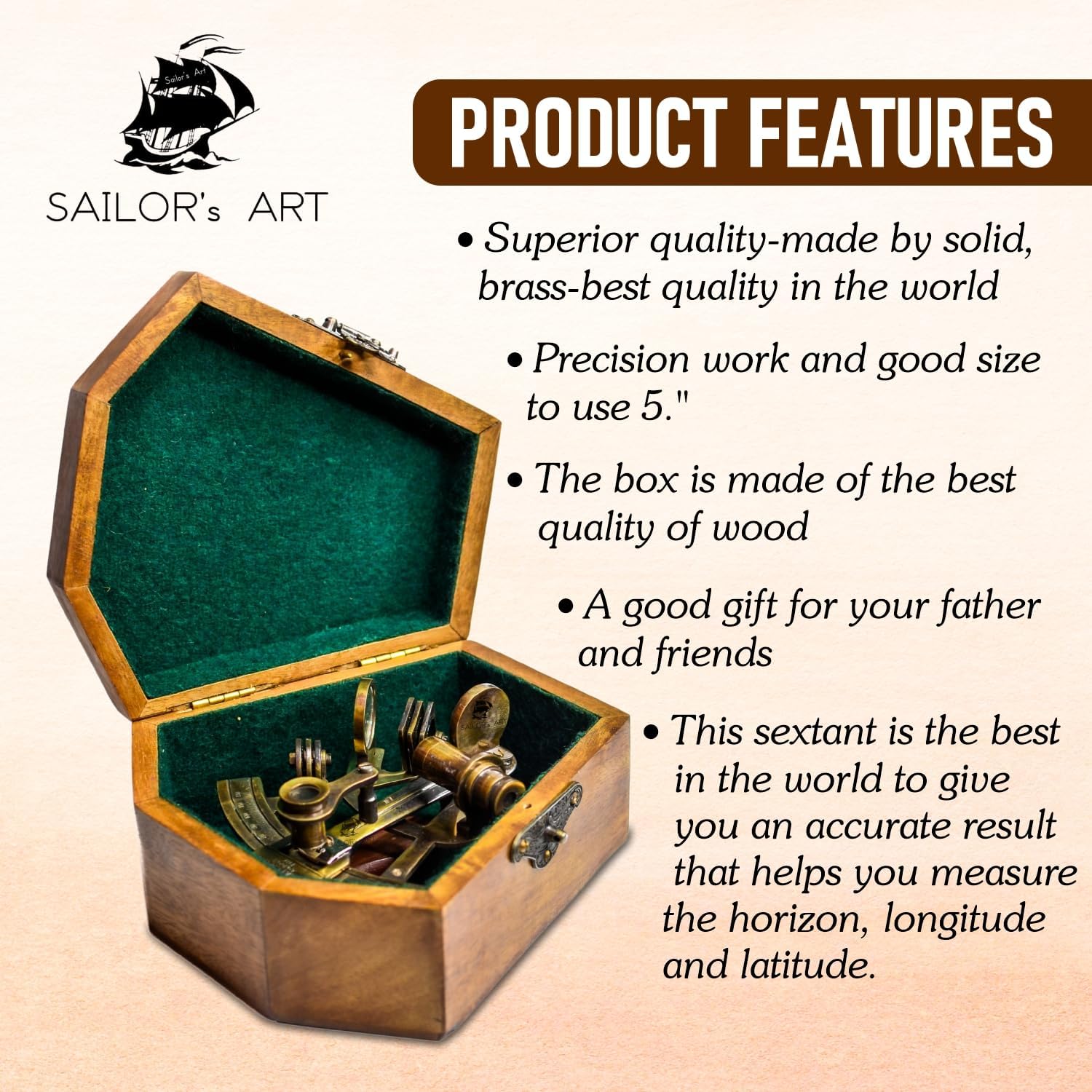 Sailor's Art Antique Brass Nautical Sextant with Wooden Box,Kelvin & Hughes 1917 London Brass Sextant for Mariners Surveyors,Navigation Instruments Sextant,Vintage Style Wedding,Graduation Gifts