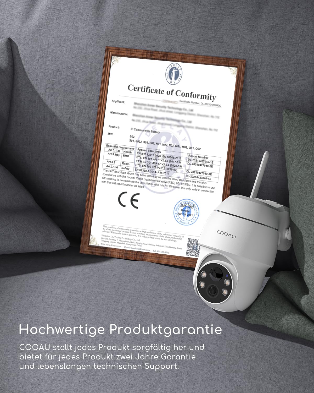 COOAU 5MP Überwachungskamera Aussen mit Solarpanel - 4dBi Kamera Überwachung Aussen Akku - WLAN Outdoor Kamera mit H.265-Videokomprimierung | 4 Spotlight | Cloud-Speicher | 2.4GHz