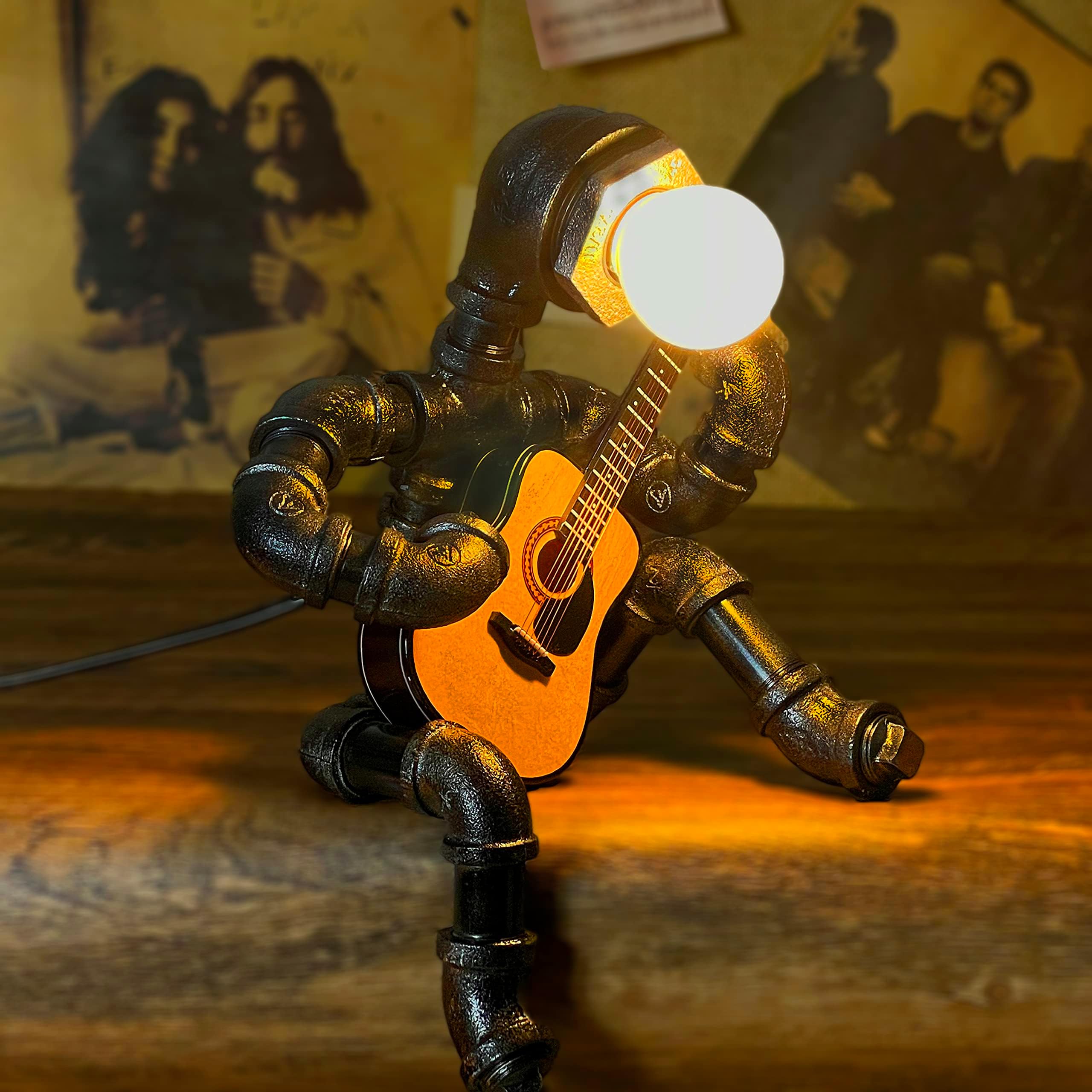 Vintage Microphone Guitar Robot Lamp with Dimmer , Cool Cute Retro