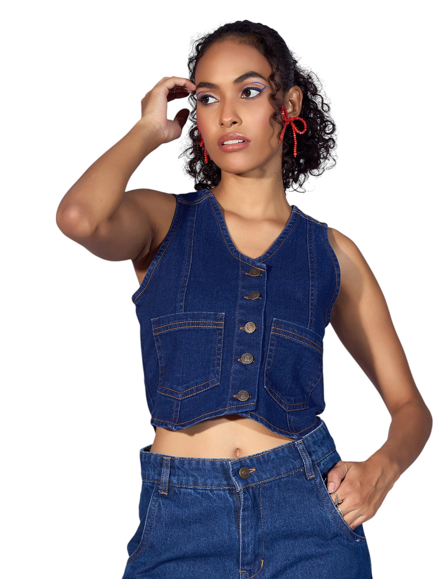 Blue Denim Waistcoat Top