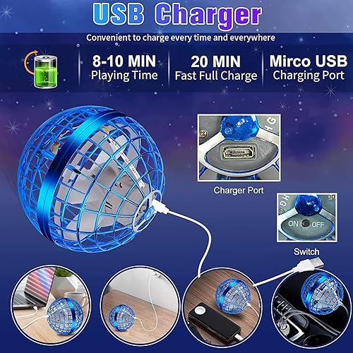 Miniatura 5 de Globo cósmico, bola de orbe volador, juguete galáctico Fidget Spinner hover bolas giratorias de 360 controladas a mano, juguetes de bola de