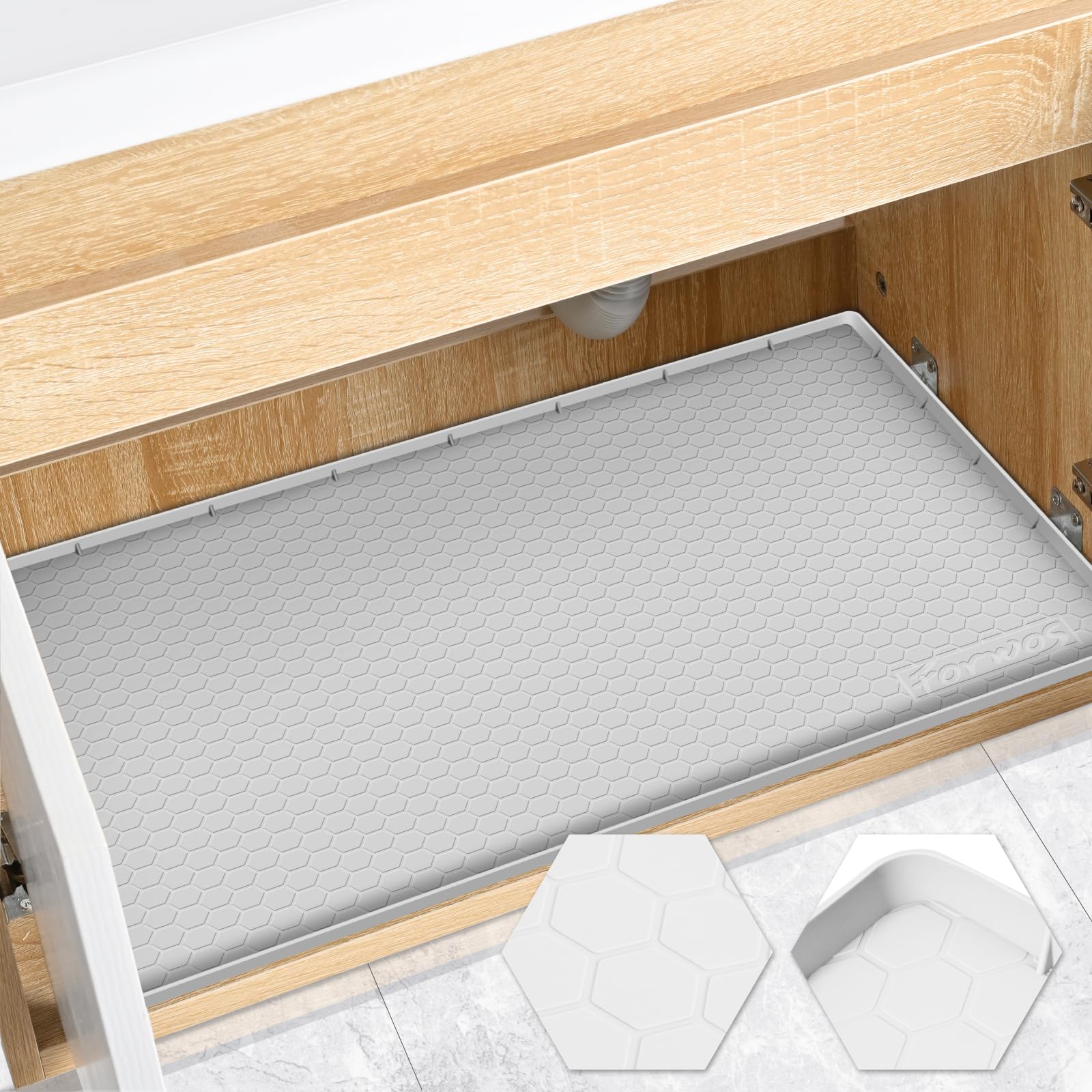 Tapete de silicona para debajo del fregadero, 34 x 19 pulgadas, impermeable, organizadores y almacenamiento para debajo del fregadero, protector de fregadero y gabinete, bandeja debajo del