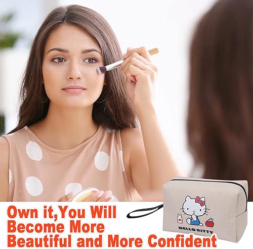 Miniatura 6 de Vimanllie Bolsa de cosméticos de viaje, bolsa de lavado de maquillaje con organizador de cremallera, portátil, con asa, bolsa de almacenamiento con