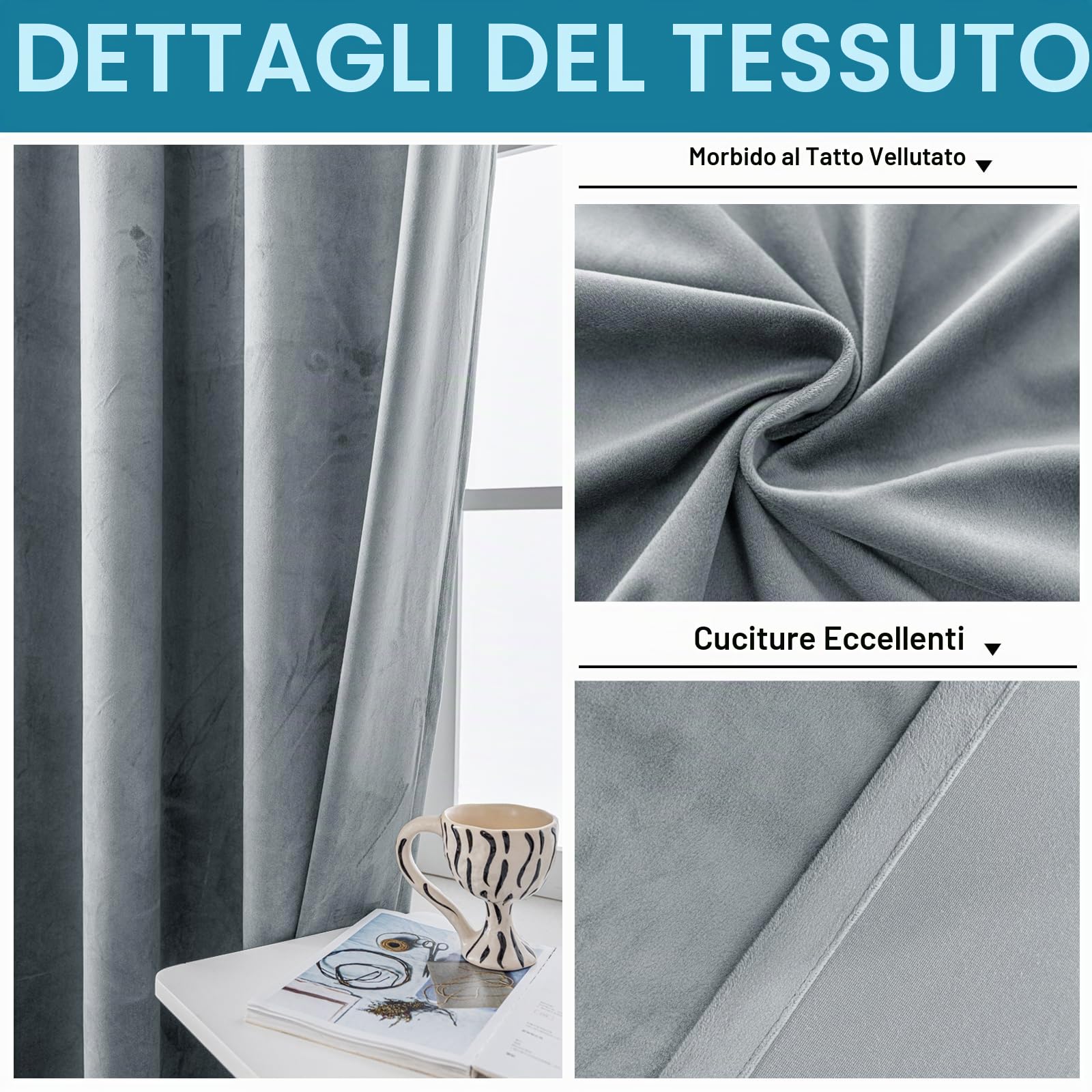 YSTELLAA Tende Velluto Oscuranti Per Interni 2 Pezzi, 140×260CM, Tende Camera Da Letto Moderna, Con Anelli, Termica Isolante Freddo E Caldo, Per Camera Da Letto, Grigio