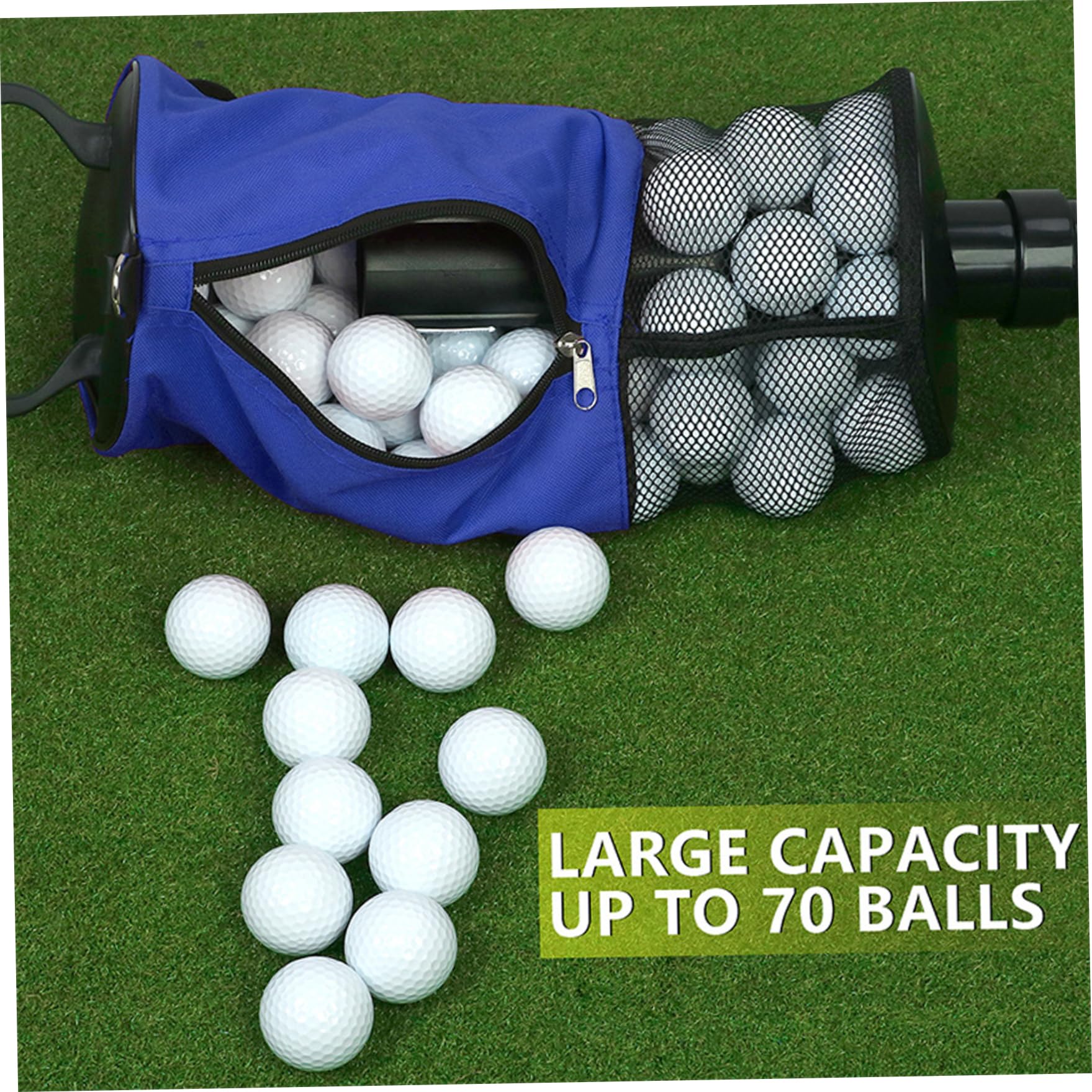 Golf-Shag-Tasche für 70 Bälle, tragbare abnehmbare Shag-Tasche mit Reißverschluss für Golfbälle mit und Tee-Halter, Sportzubehör