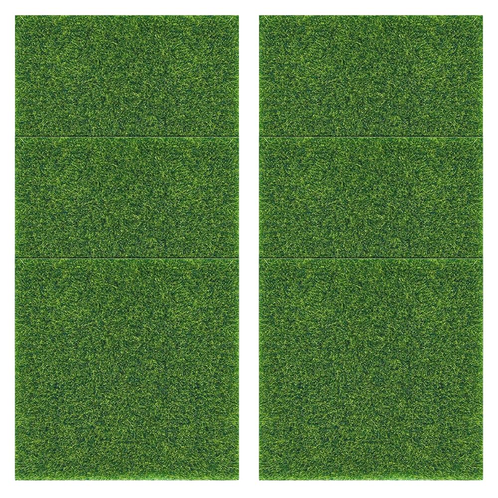6 pcs Mini Artificial Grass Mats,15 x 15 cm Fake Grass Sheets for Crafts and Dioramas, Miniature Model Displays, Garden Decor, Balcony & Pet Areas [Dimensions,