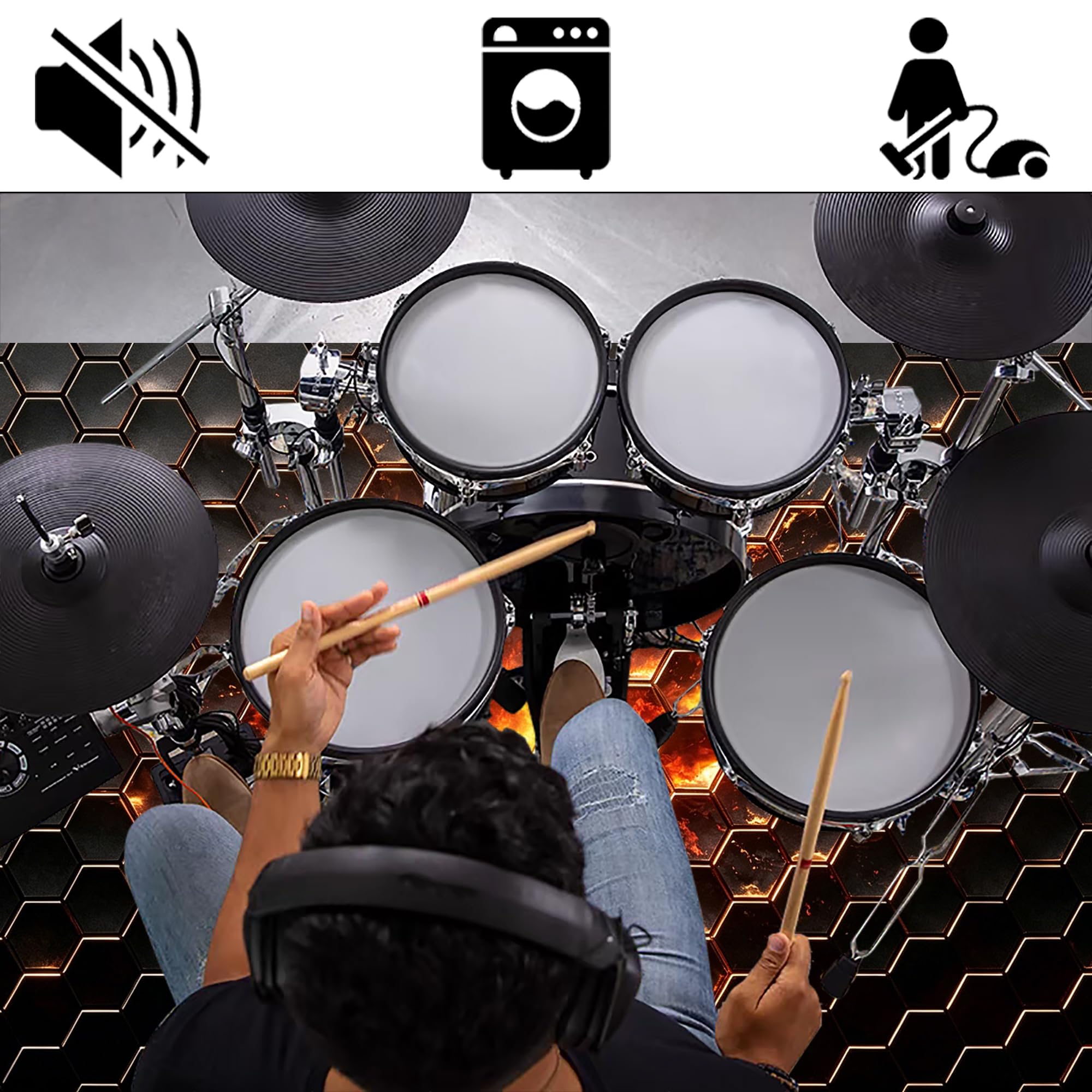 Tappeto Batteria Elettronica Tappeto a Tamburo Insonorizzato 300 x 200 cm | Antiscivolo, Tappeto per Percussioni, Tappeti per Batterie Elettroniche Rullante Acustica Snare Drum Grancassa Strumenti