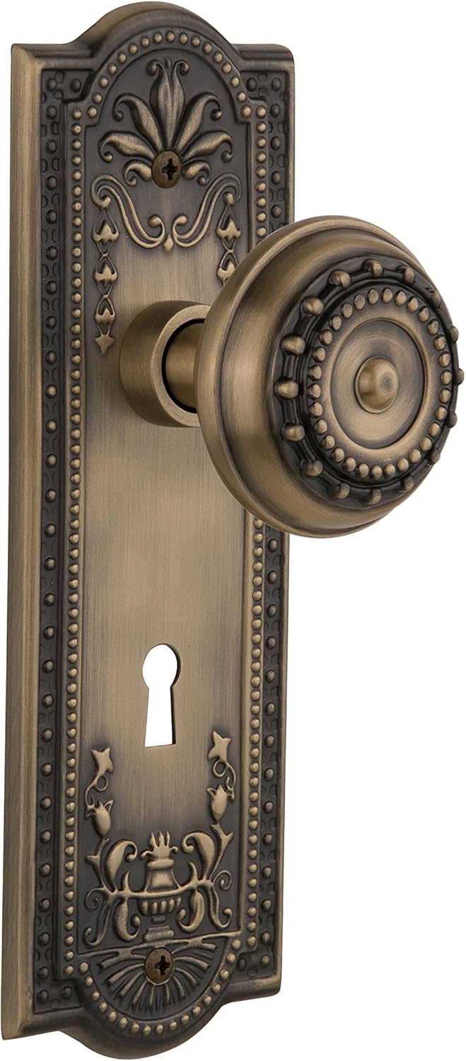 Nostalgic Warehouse Meadows Plate with Keyhole Meadows Knob, Passage - 2.375", Antique Brass
