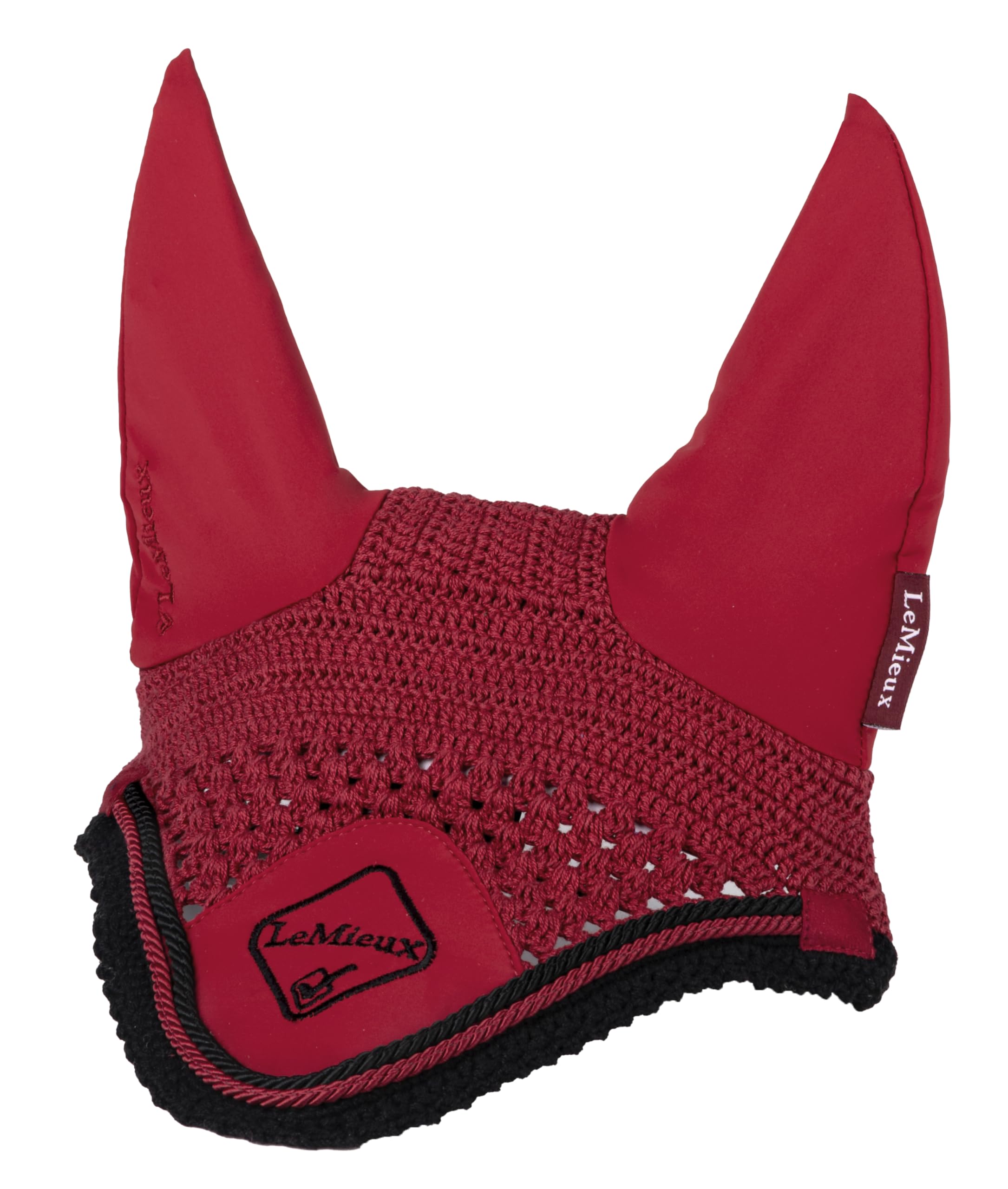 LeMieux Classic Ear Bonnet with Soft Lycra Ears - Close Knit Crochet - Comfortable Fit Equestrian Mask - Sport Horse Wear Fly Protection - Chilli - Small — image 1
