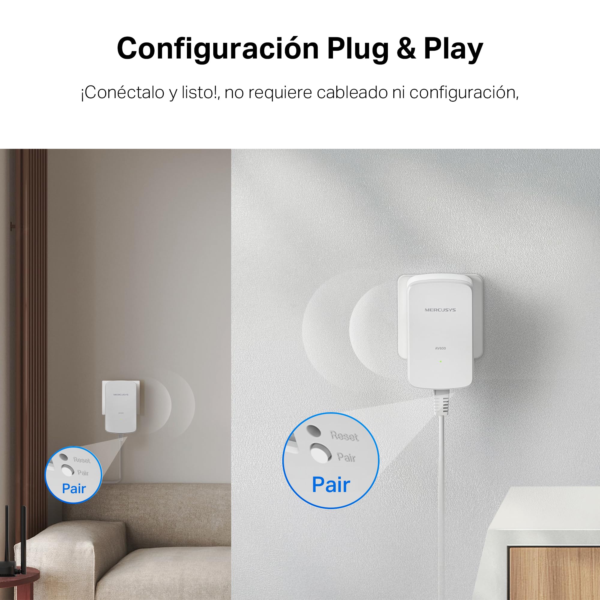 MERCUSYS MP300 Kit – Kit Powerline AV600, hasta 600 Mbps por Red eléctrica, Alcance de 300 m, Puerto Ethernet 10/100 Mbps, Plug and Play, Ahorro de energía hasta 85 %