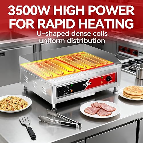 Miniatura 2 de CROSSON Plancha eléctrica comercial de encimera de 24 x 16 pulgadas, parrilla eléctrica superior plana de 120 V3500 W, placa de cocina cromada