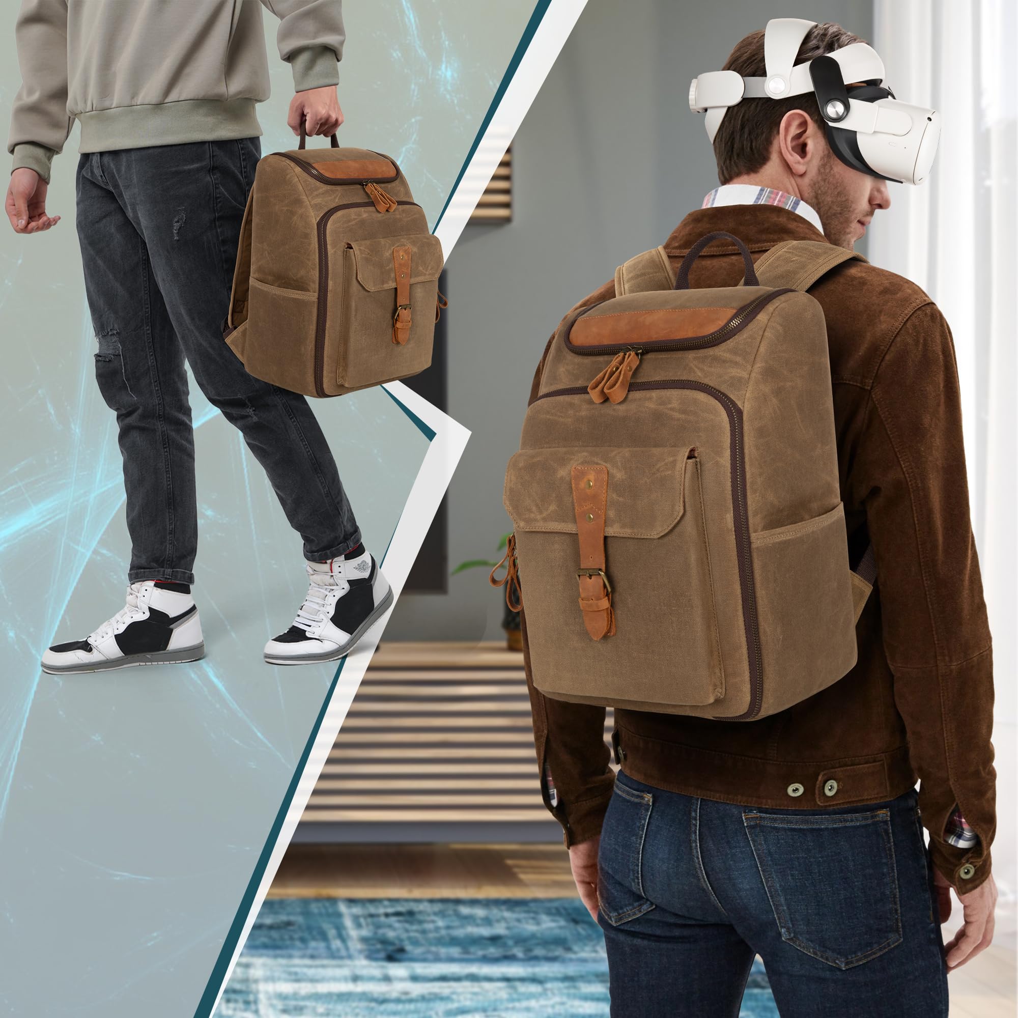 Trunab Etui do przenoszenia kompatybilne z Oculus Meta Quest 2/3/3 Pro/Elite Strap, etui podróżne plecak vintage z wieloma kieszeniami na zestaw słuchawkowy VR, kontroler dotykowy i akcesoria do gier,