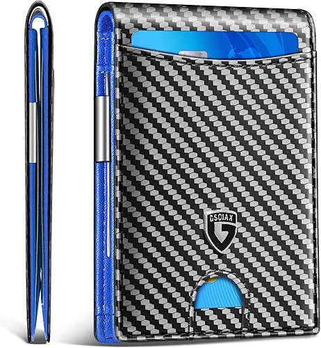 GSOIAX Cartera delgada para hombre con clip para dinero, cuero minimalista con bloqueo RFID, plegable, pequeño bolsillo frontal delgado, billetera