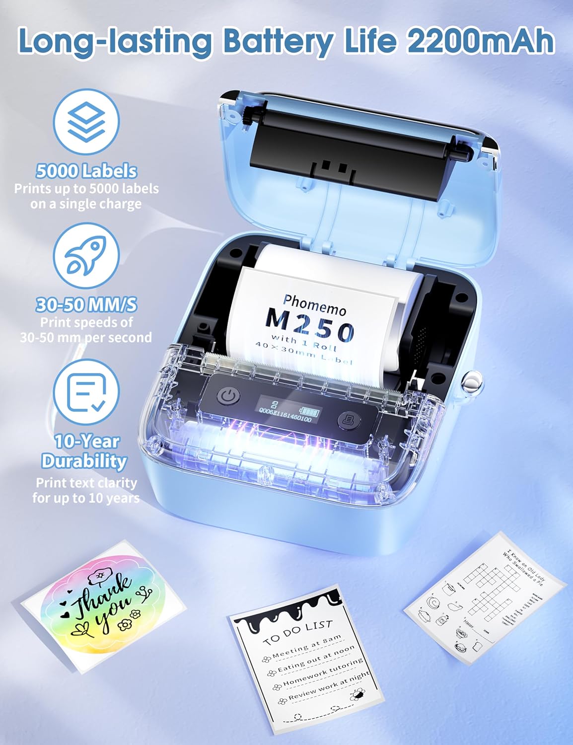 Phomemo M250 Label Maker, 3" Thermal Barcode & Address Printer - Portable Label Maker for School, Business, Home & Logos, Sticker Printer Compatible with Phones & PCs, with 100 Labels, 40x30mm - Image 4